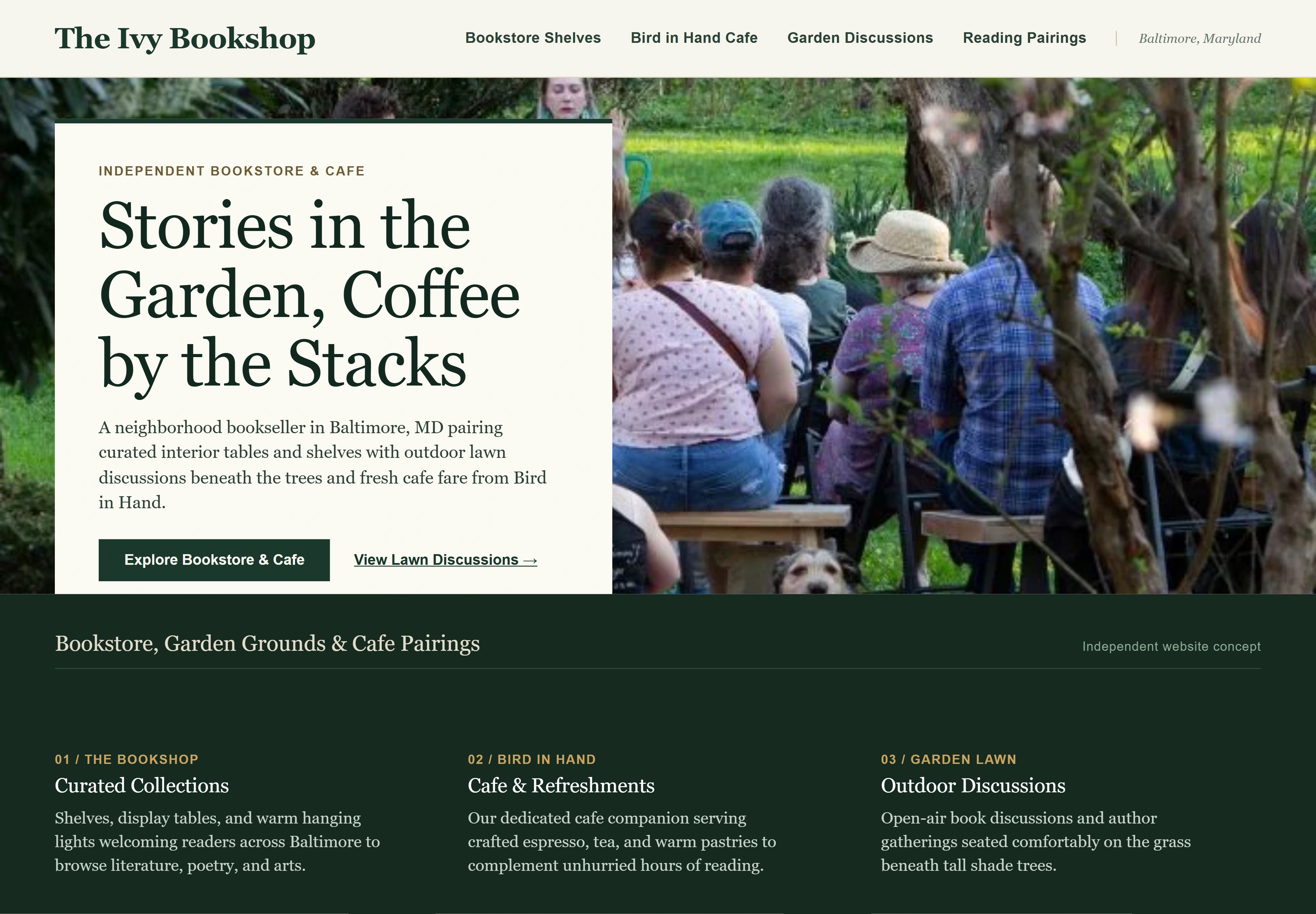 The Ivy Bookshop, individual website design concept A
