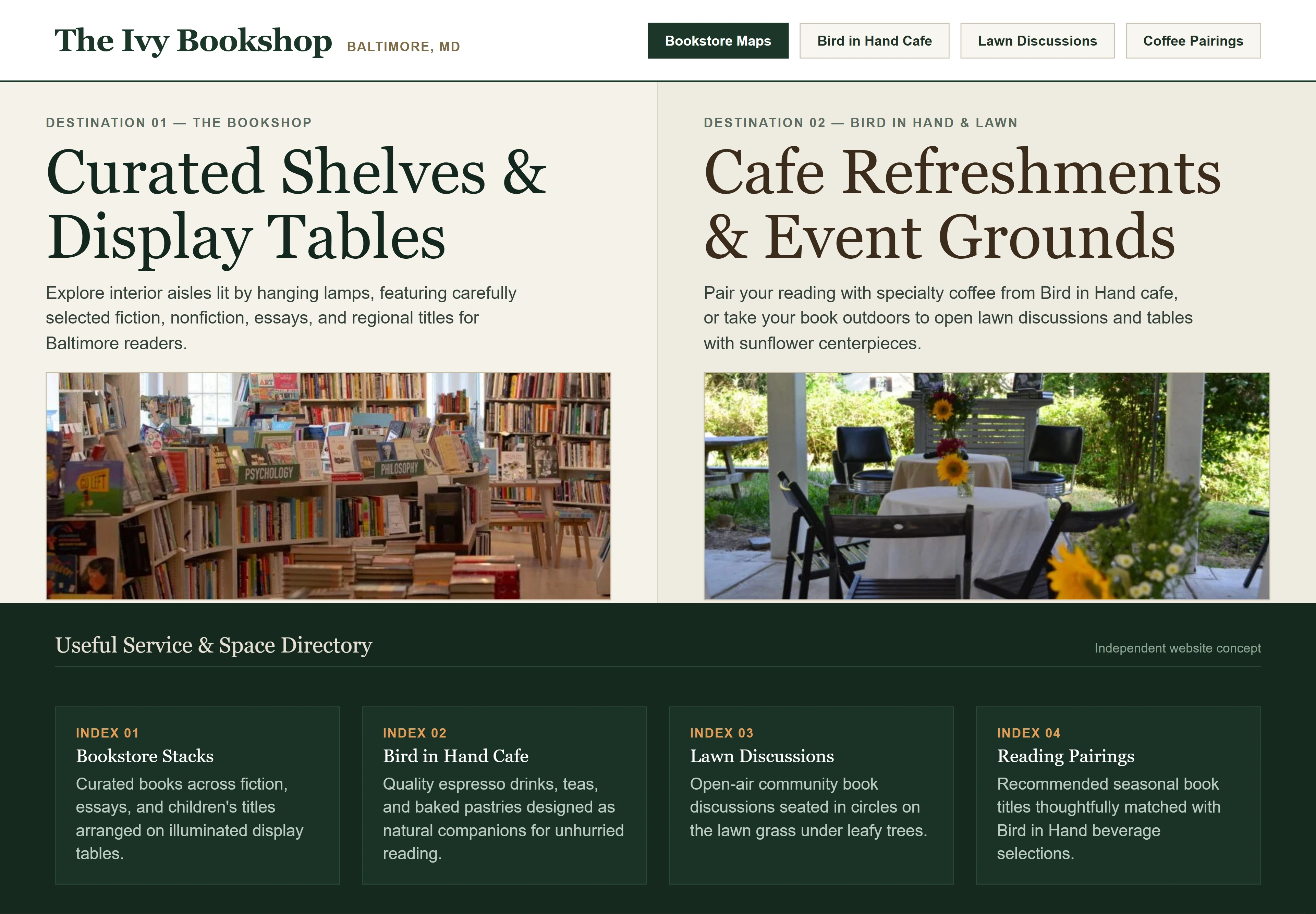 The Ivy Bookshop, individual website design concept C