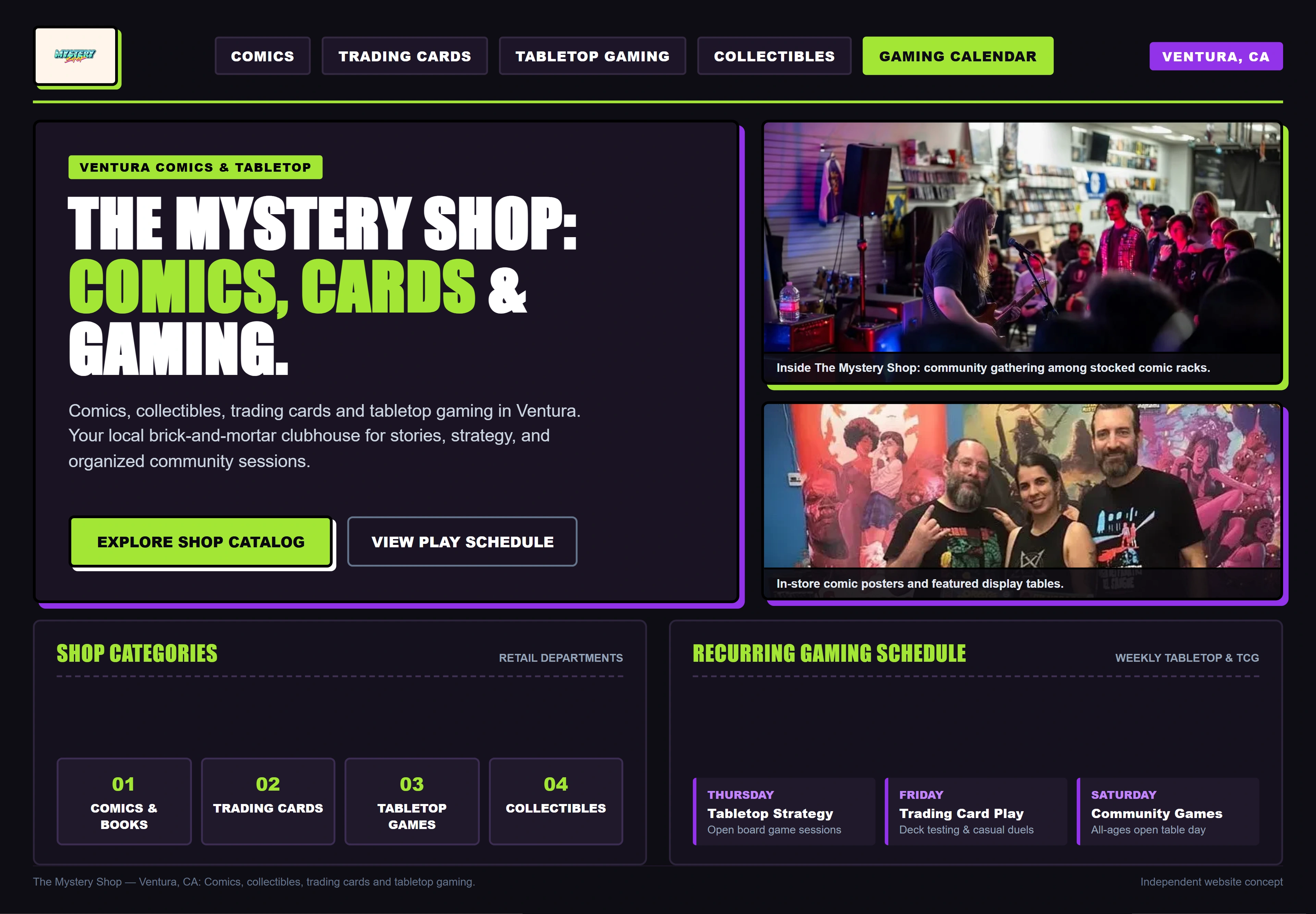 The Mystery Shop, individual website design concept A