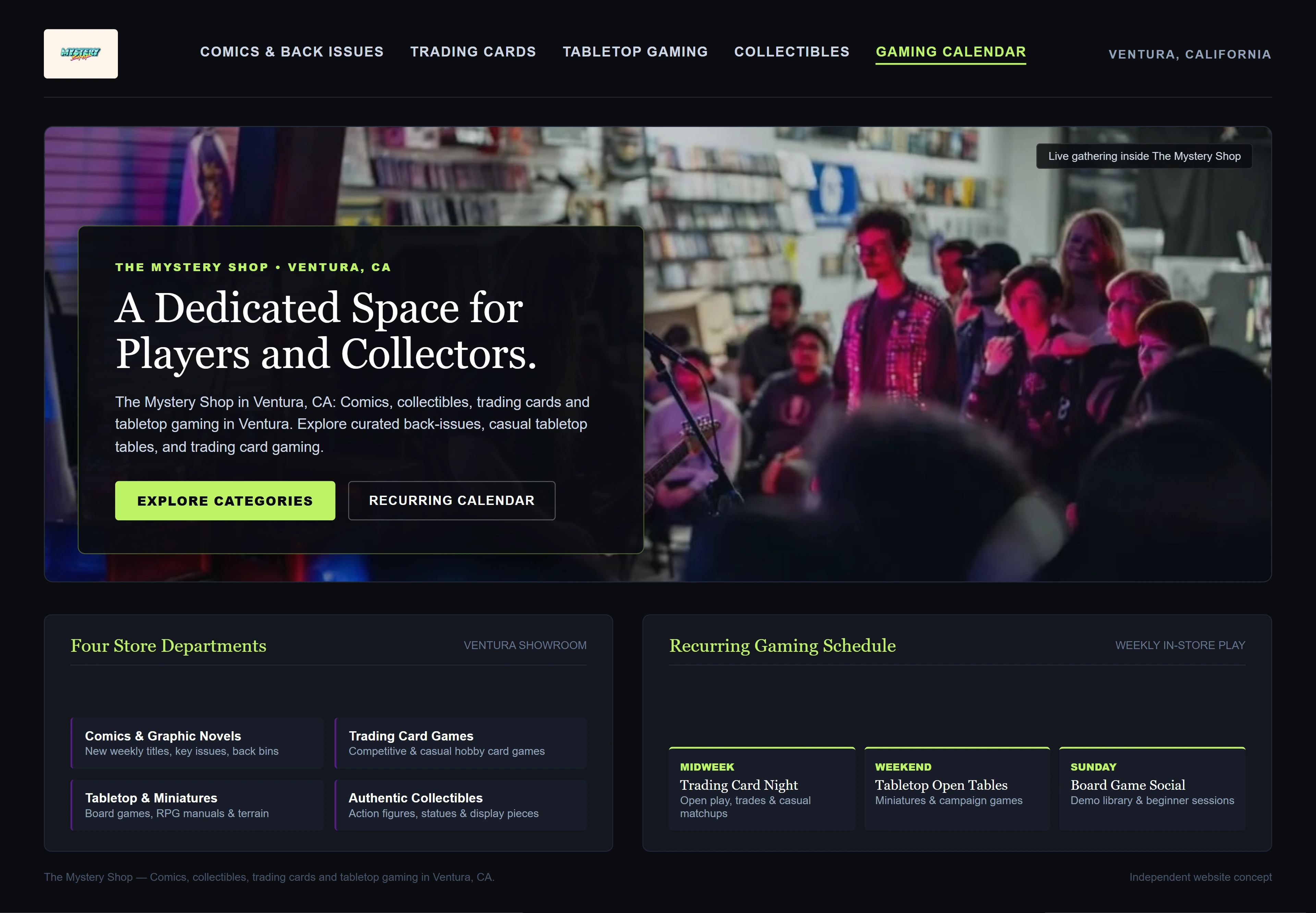 The Mystery Shop, individual website design concept B