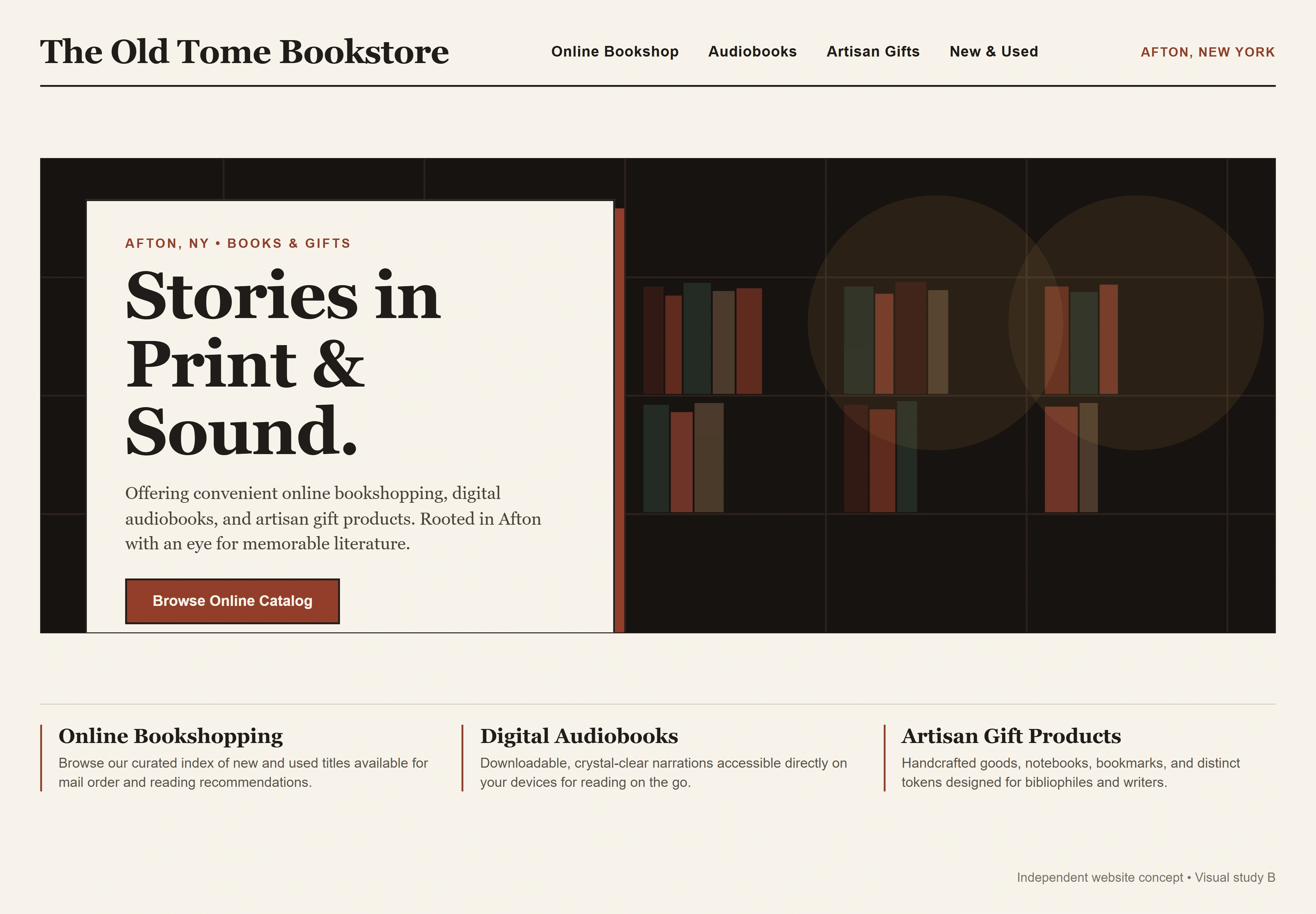 The Old Tome Bookstore, individual website design concept B