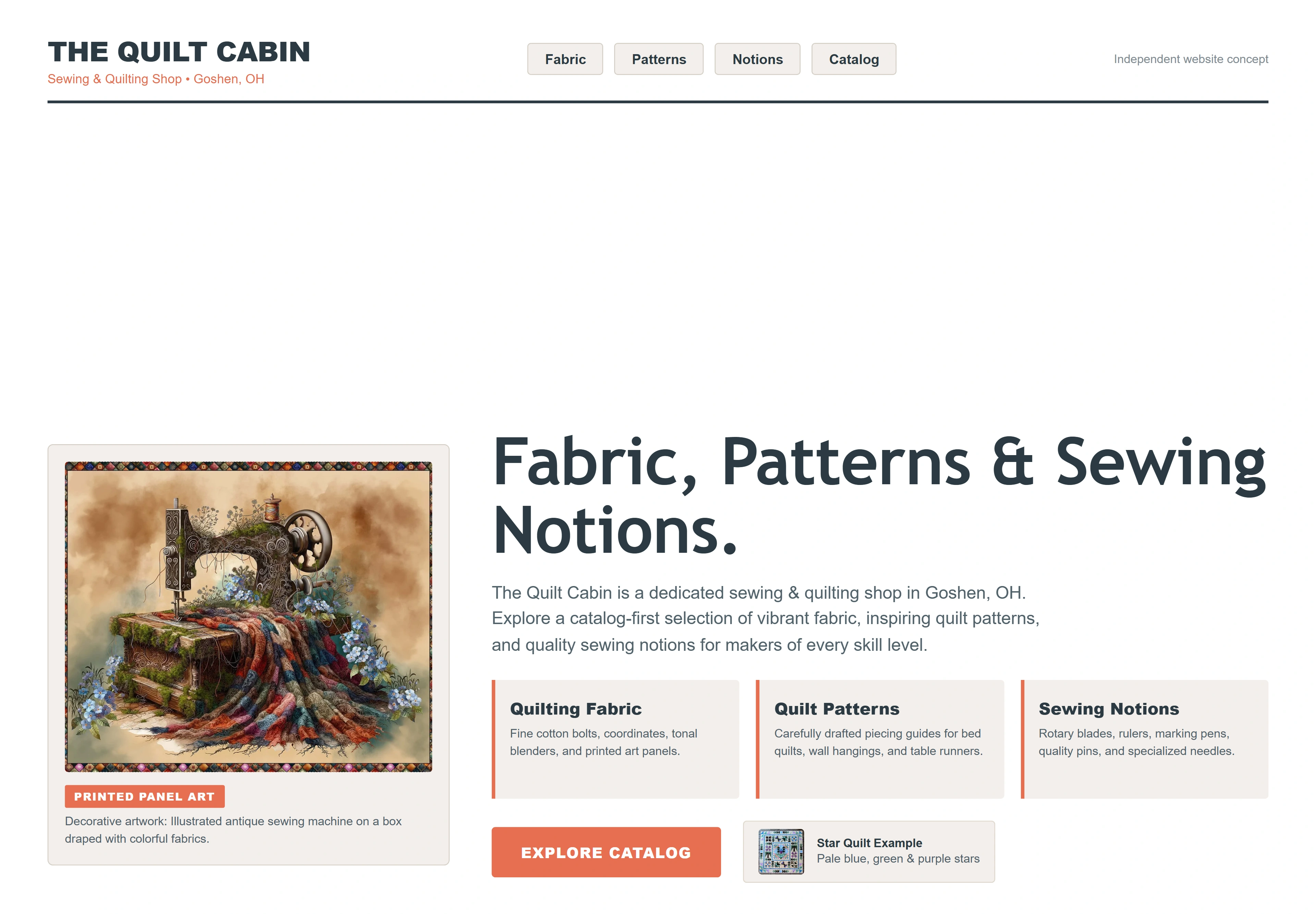 The Quilt Cabin, individual website design concept C