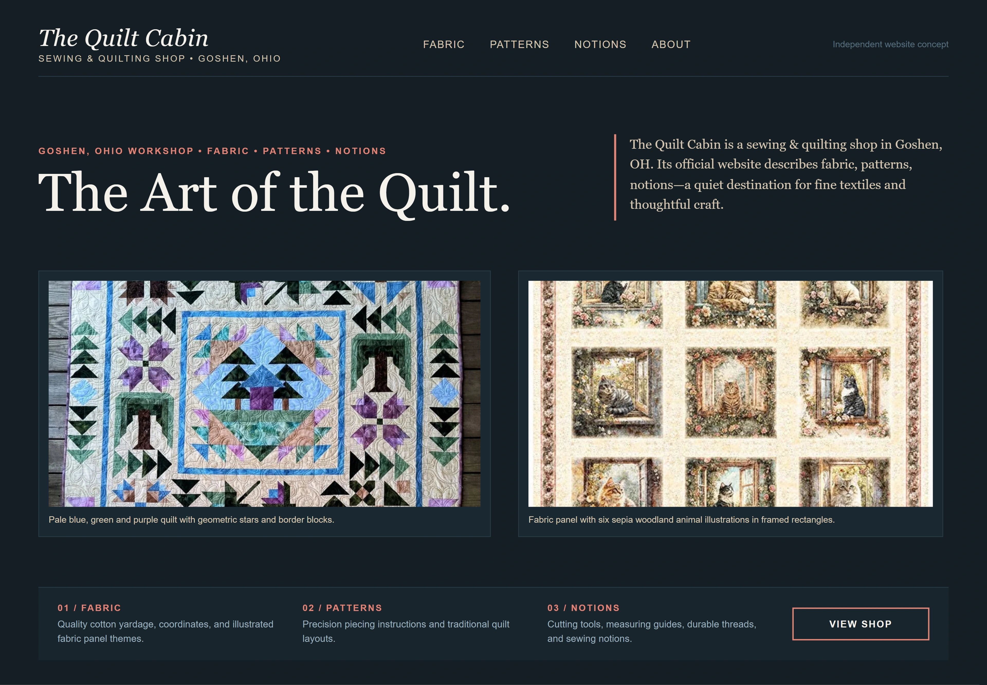 The Quilt Cabin, individual website design concept D