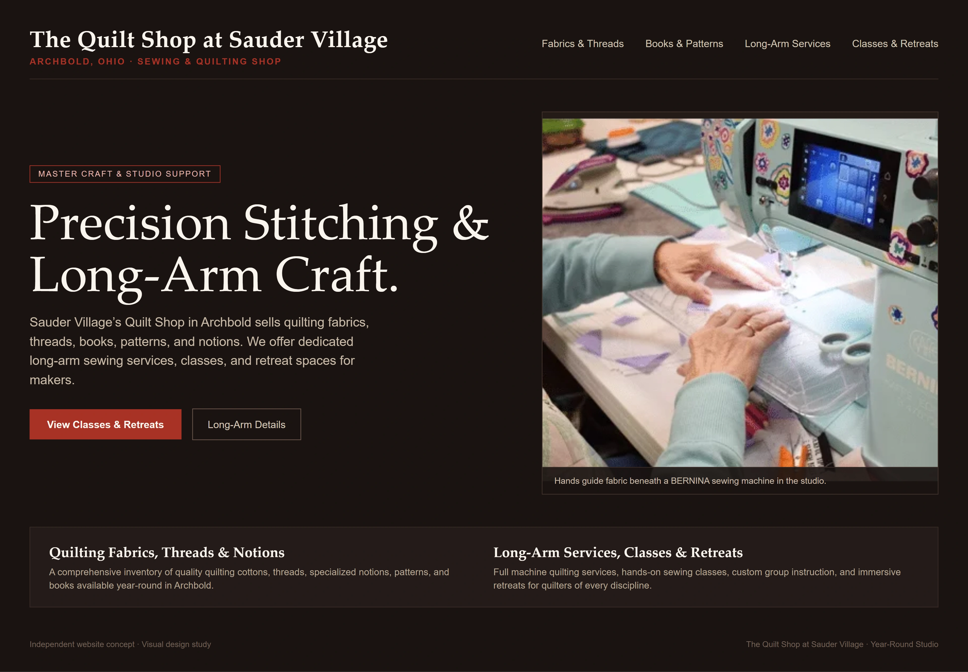 The Quilt Shop at Sauder Village, individual website design concept B