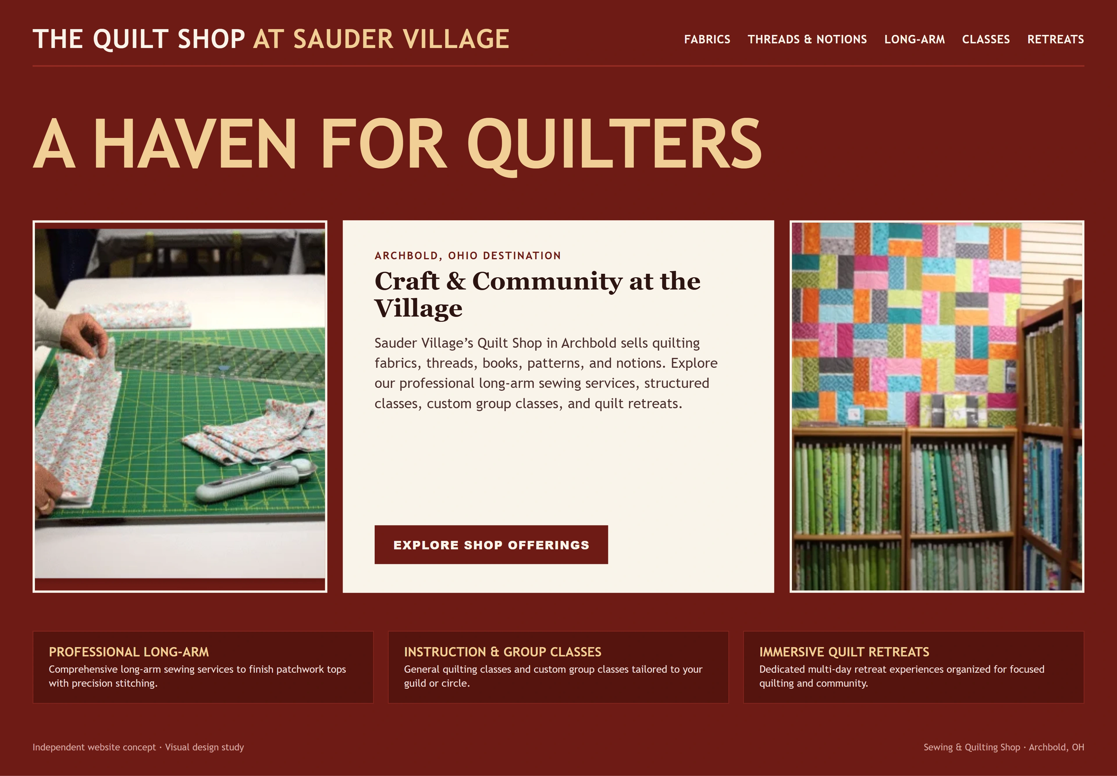 The Quilt Shop at Sauder Village, individual website design concept C