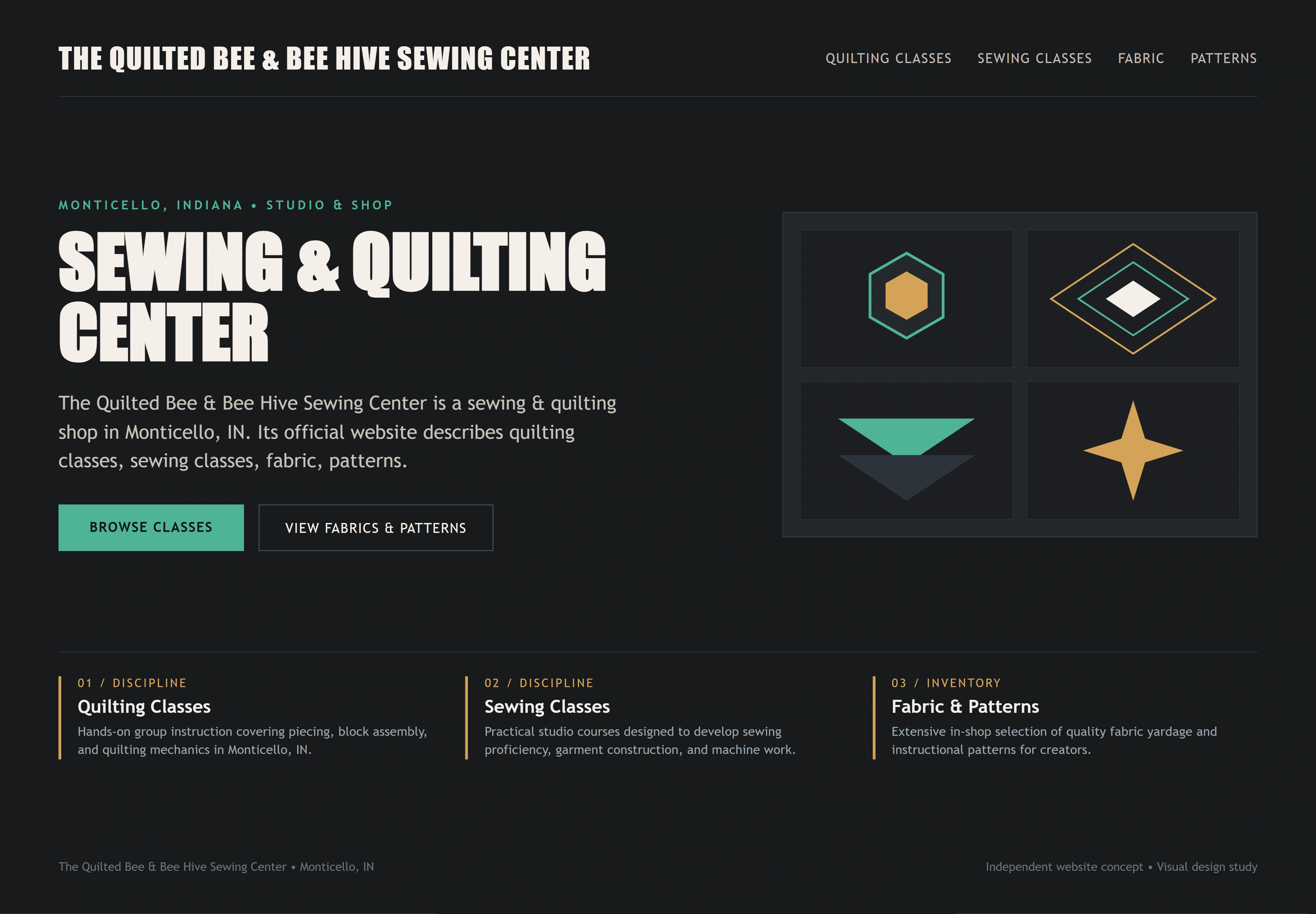 The Quilted Bee & Bee Hive Sewing Center, individual website design concept B