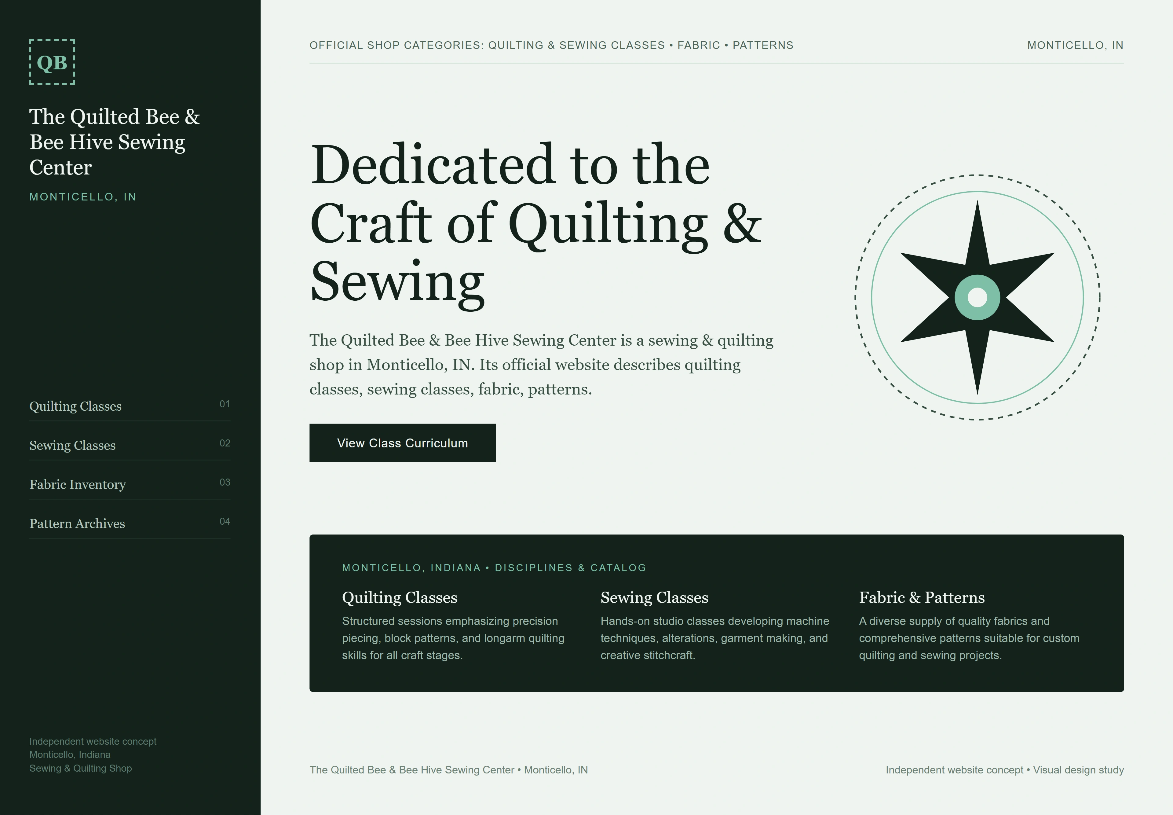 The Quilted Bee & Bee Hive Sewing Center, individual website design concept D