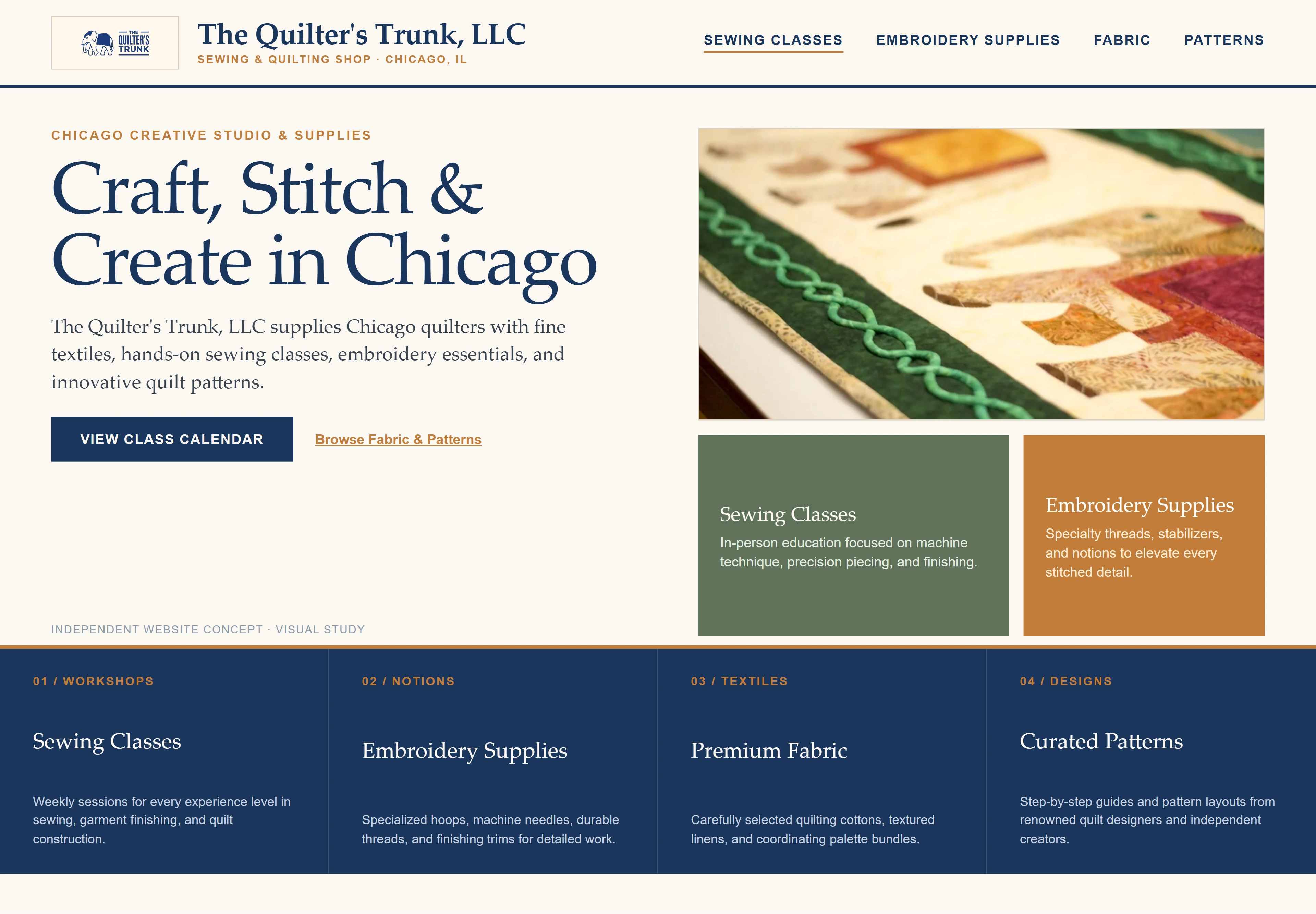 The Quilter's Trunk, LLC, individual website design concept B