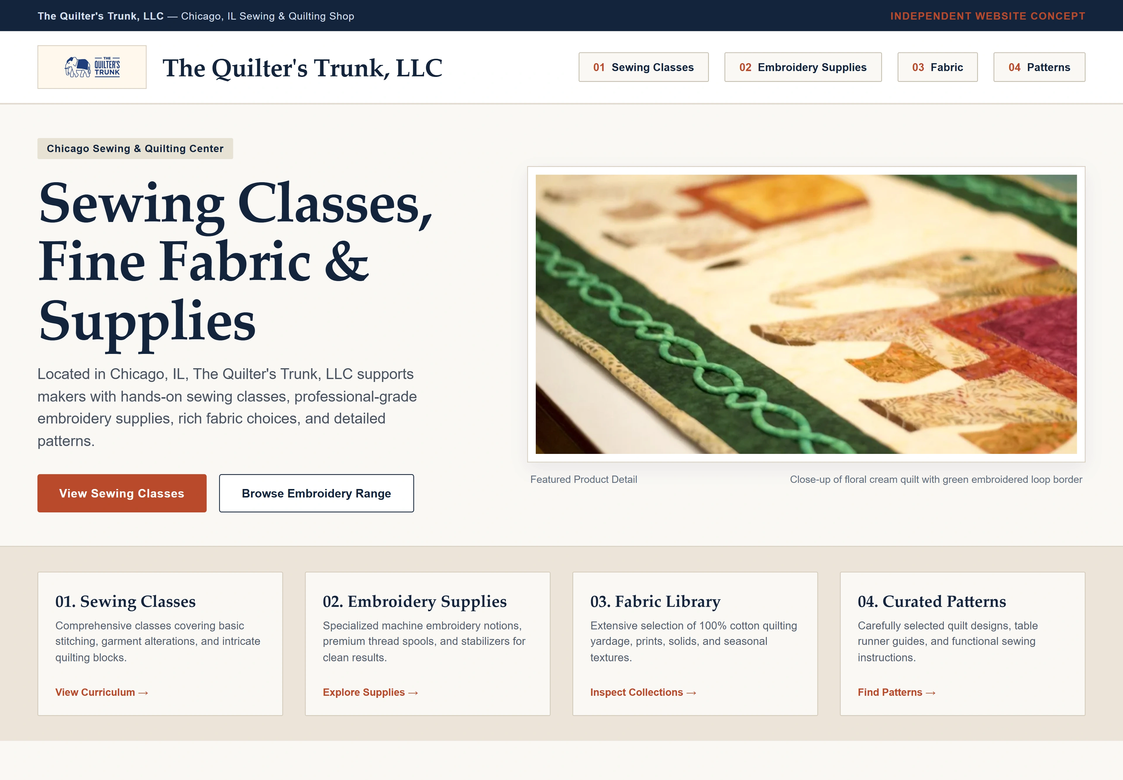 The Quilter's Trunk, LLC, individual website design concept D