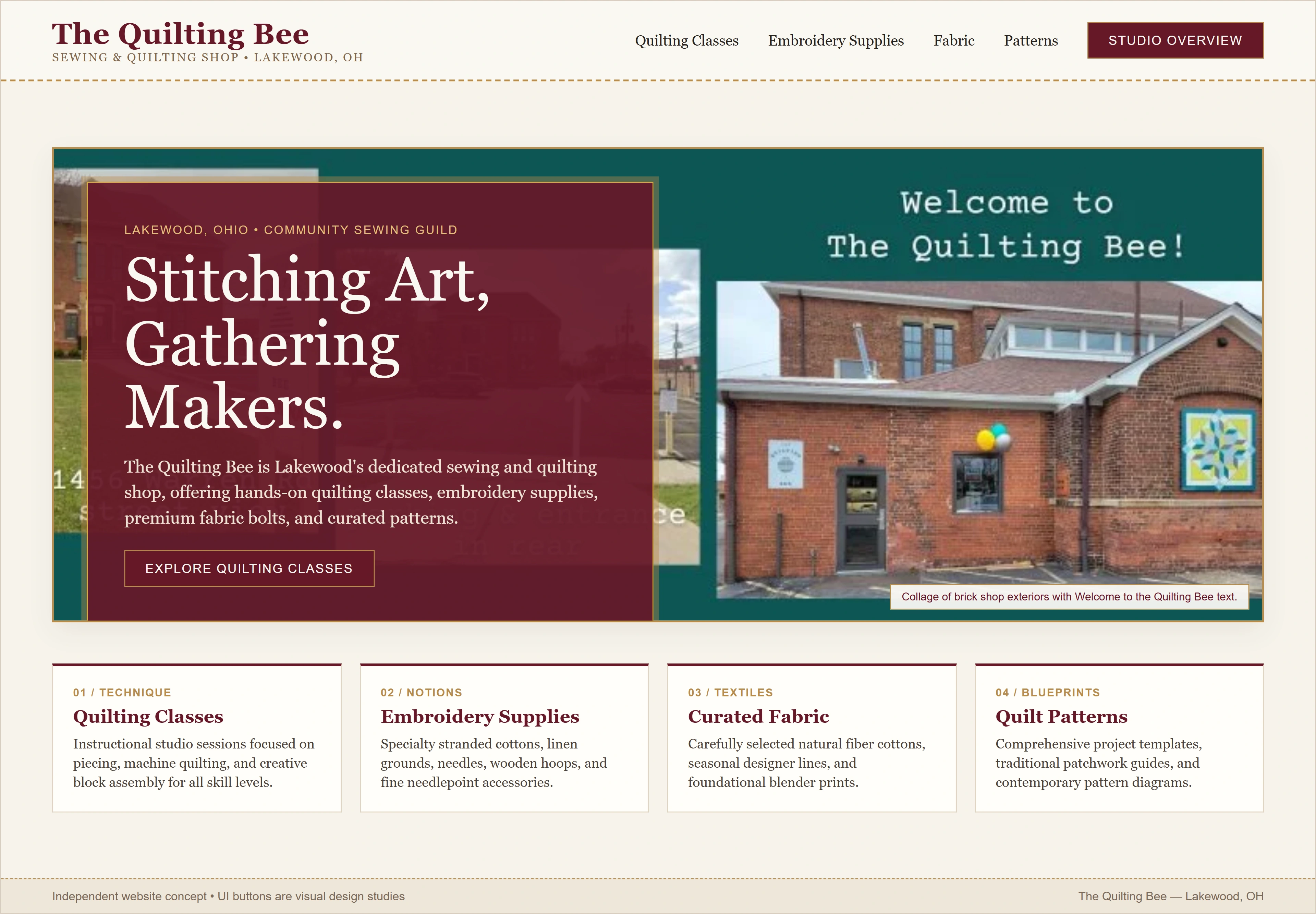 The Quilting Bee, individual website design concept A