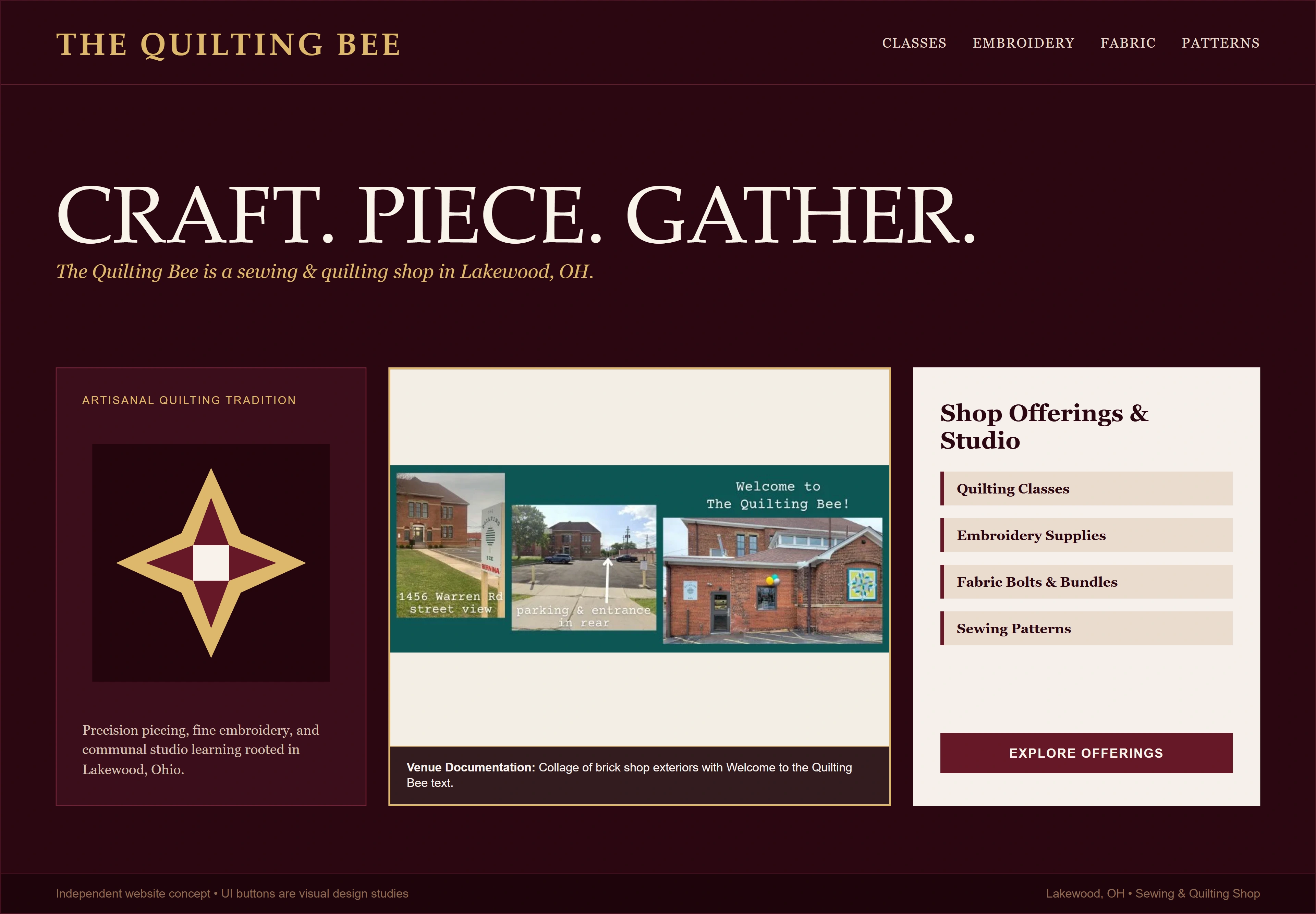 The Quilting Bee, individual website design concept B