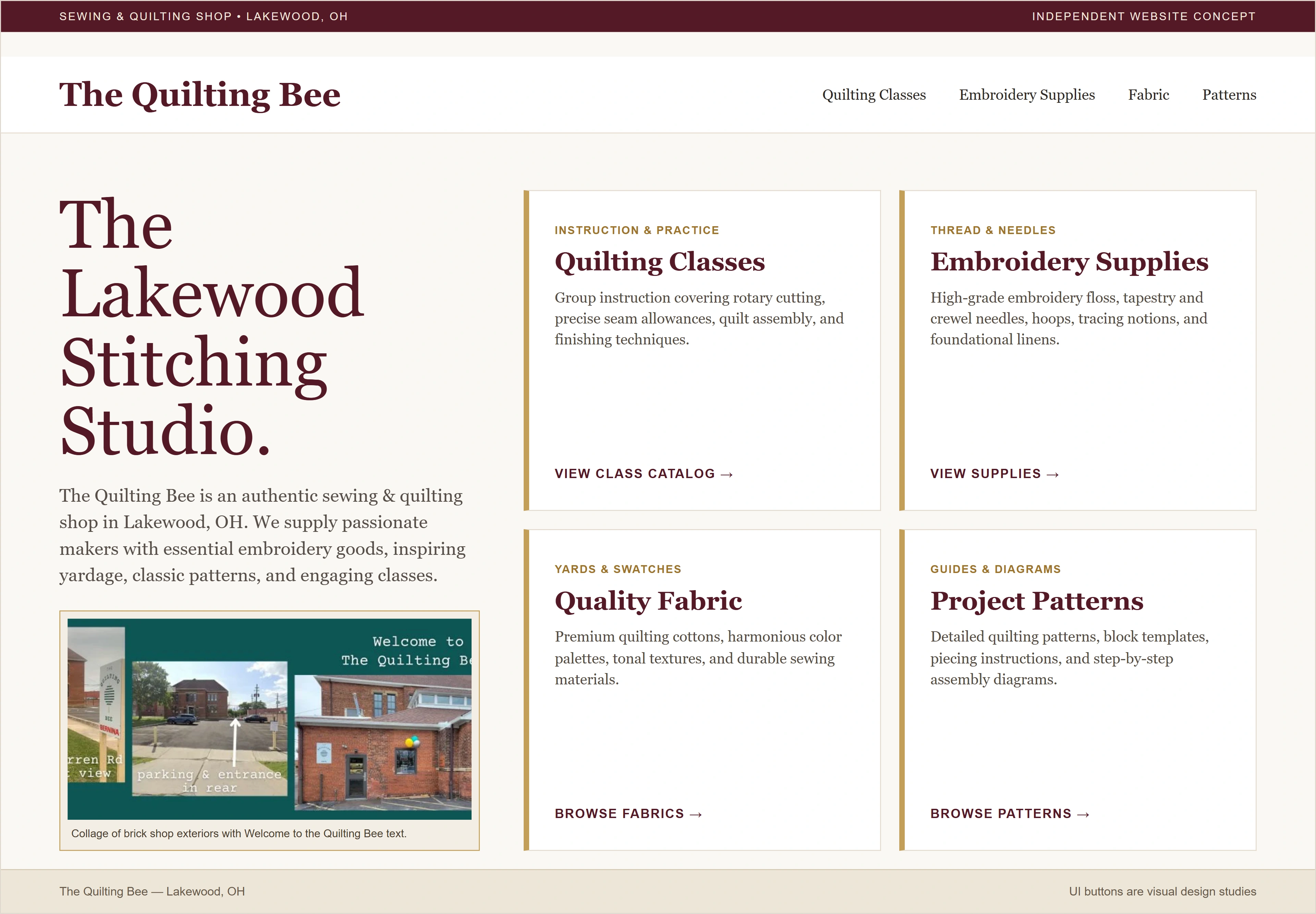 The Quilting Bee, individual website design concept C