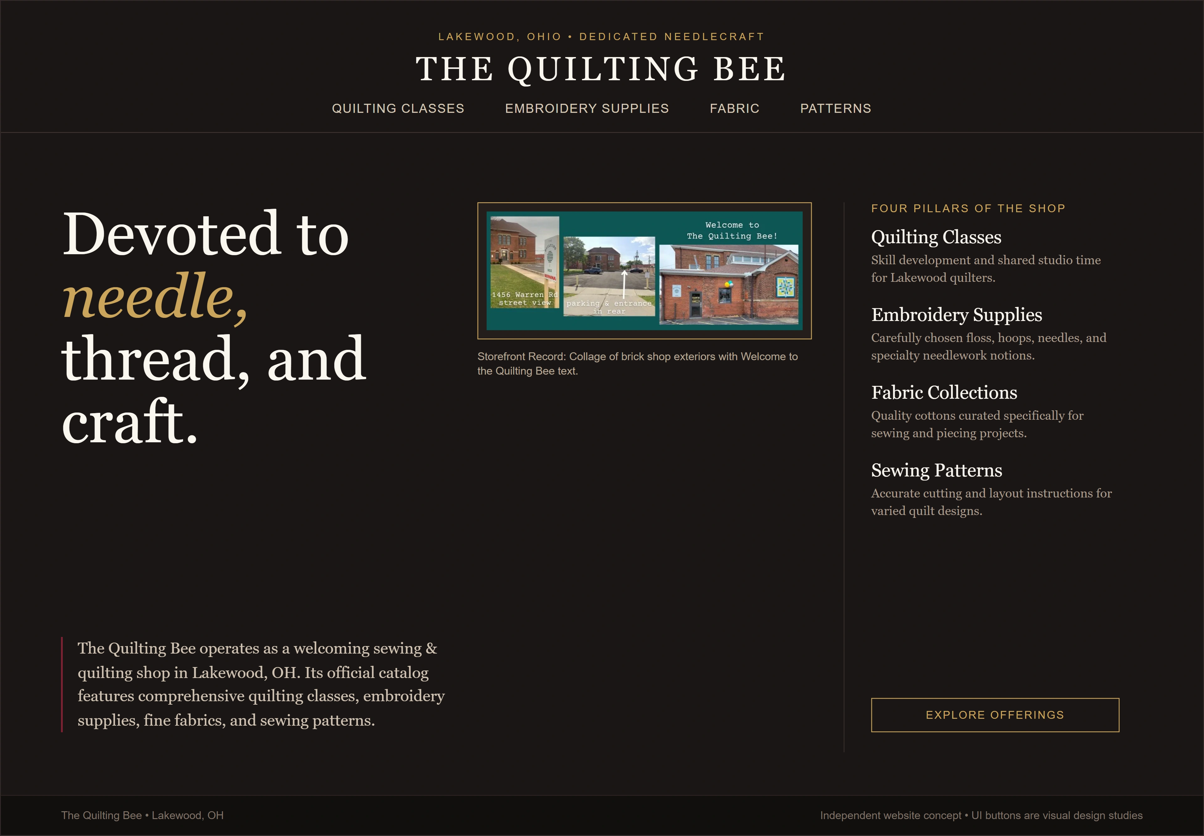 The Quilting Bee, individual website design concept D