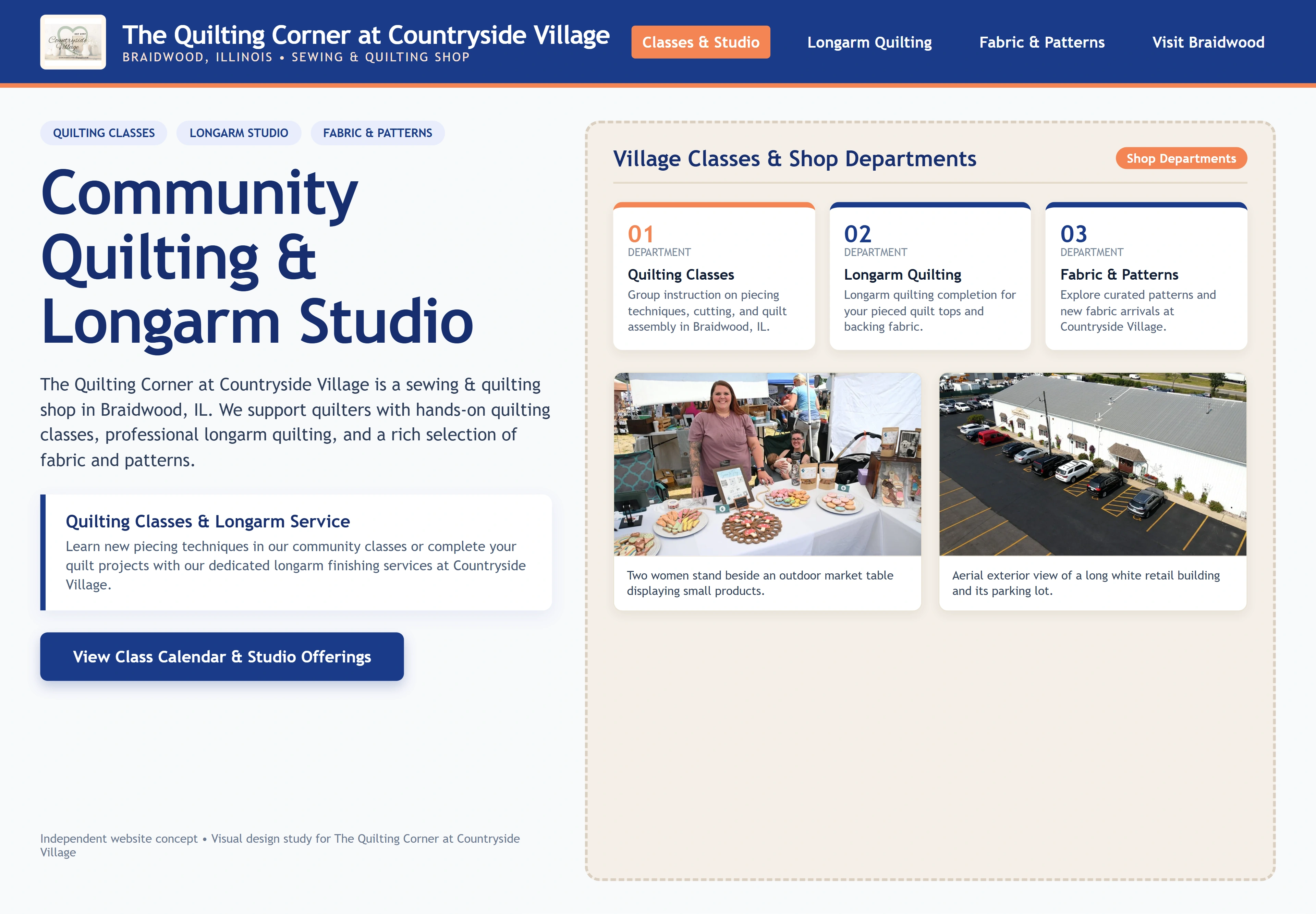 The Quilting Corner at Countryside Village, individual website design concept A