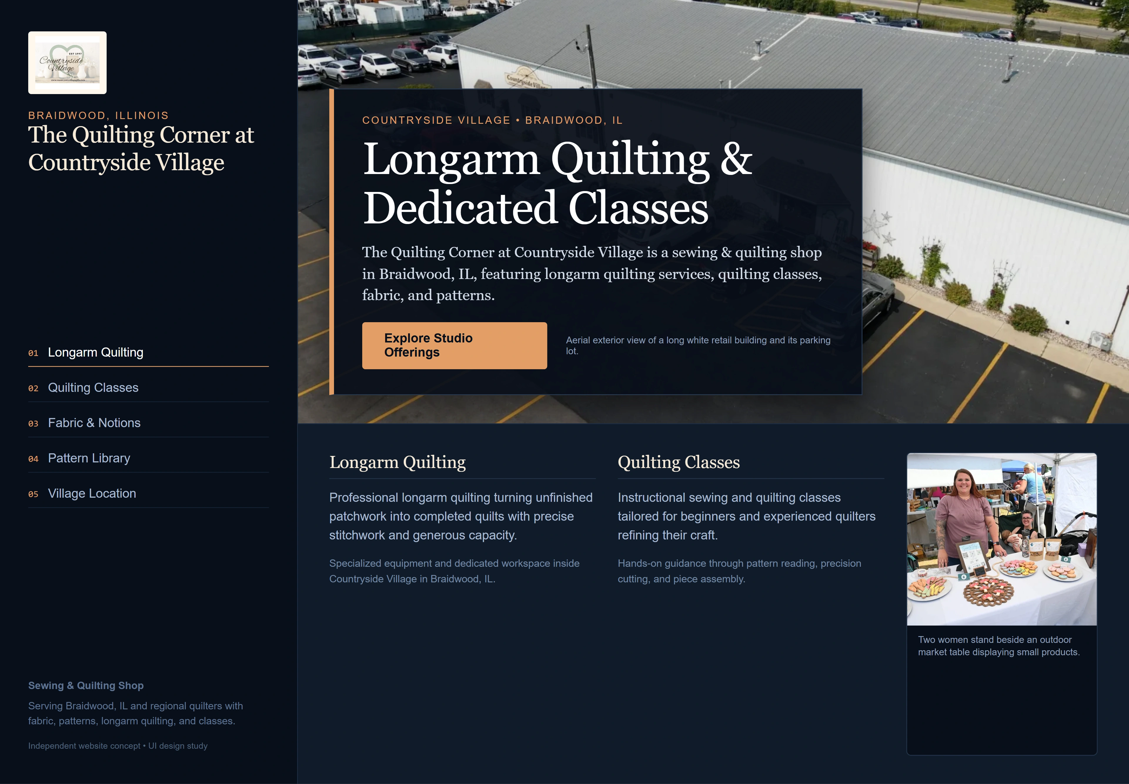 The Quilting Corner at Countryside Village, individual website design concept B