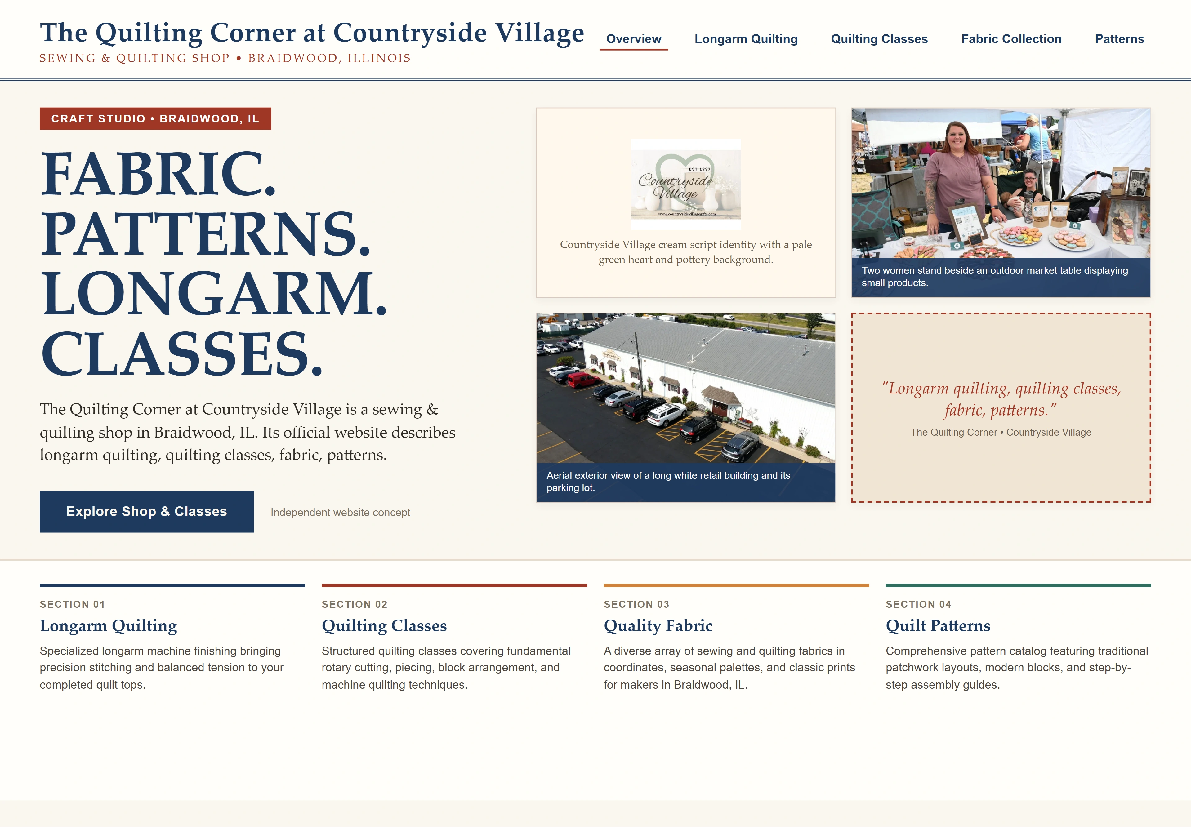 The Quilting Corner at Countryside Village, individual website design concept C