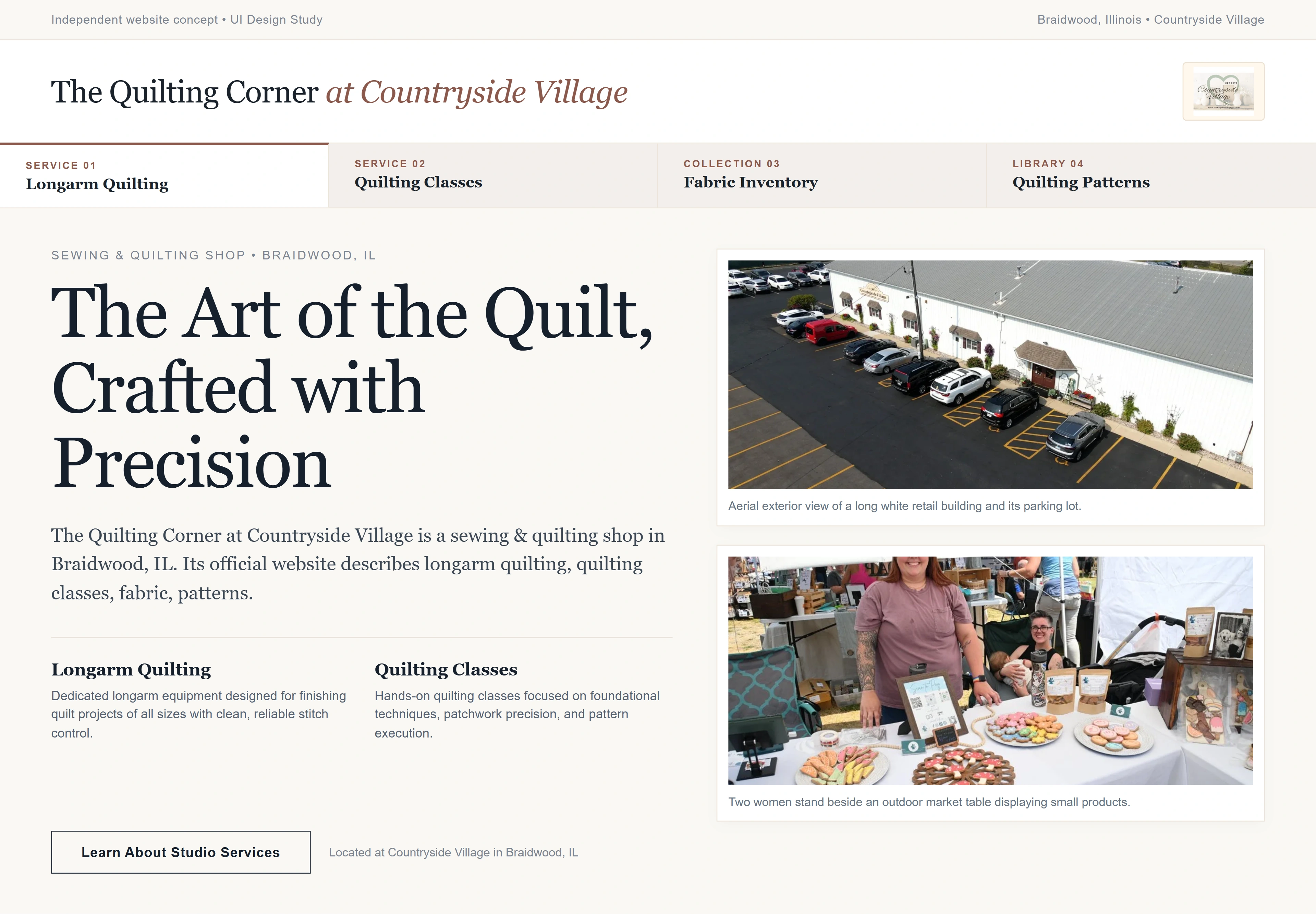 The Quilting Corner at Countryside Village, individual website design concept D