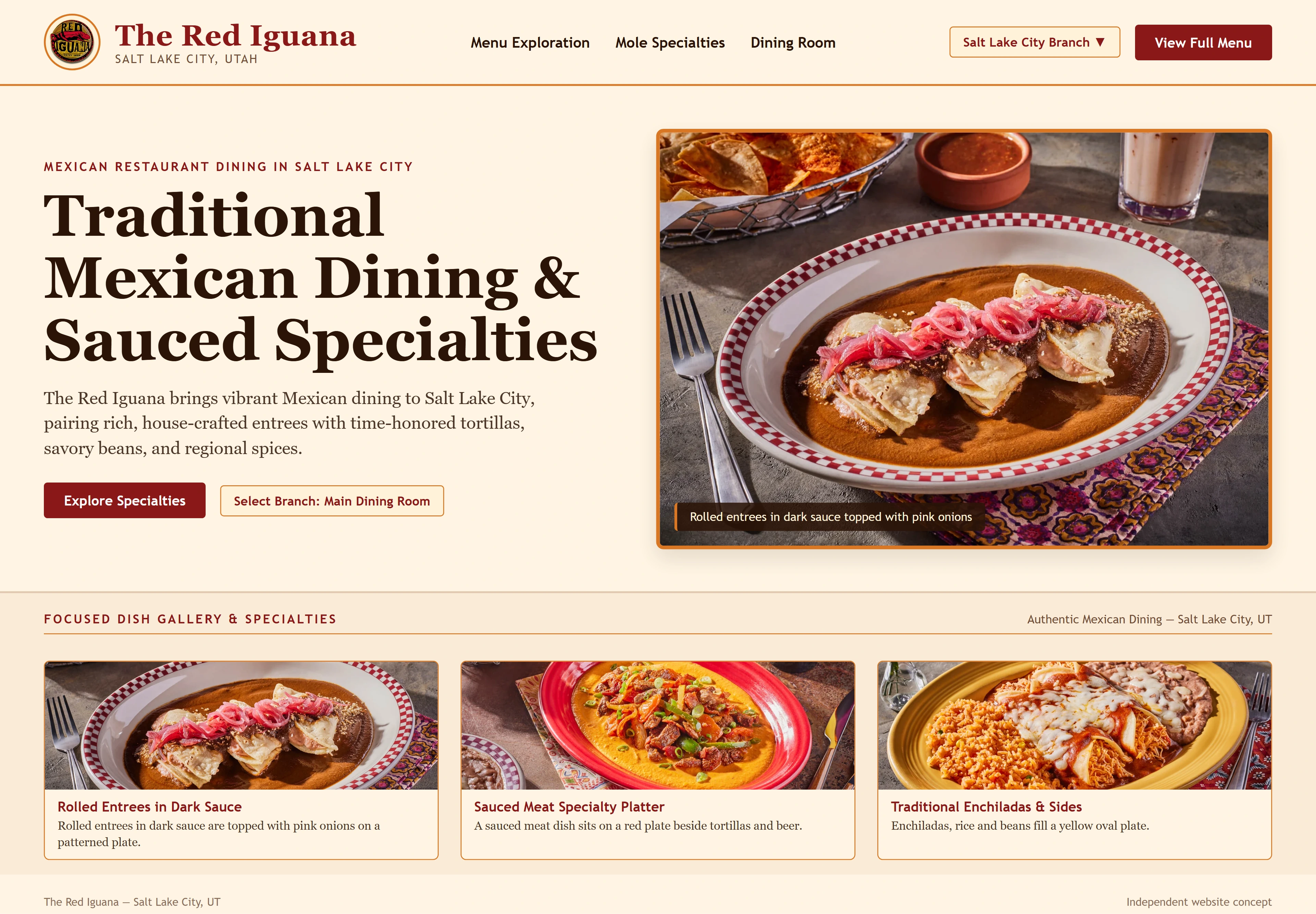 The Red Iguana, individual website design concept A