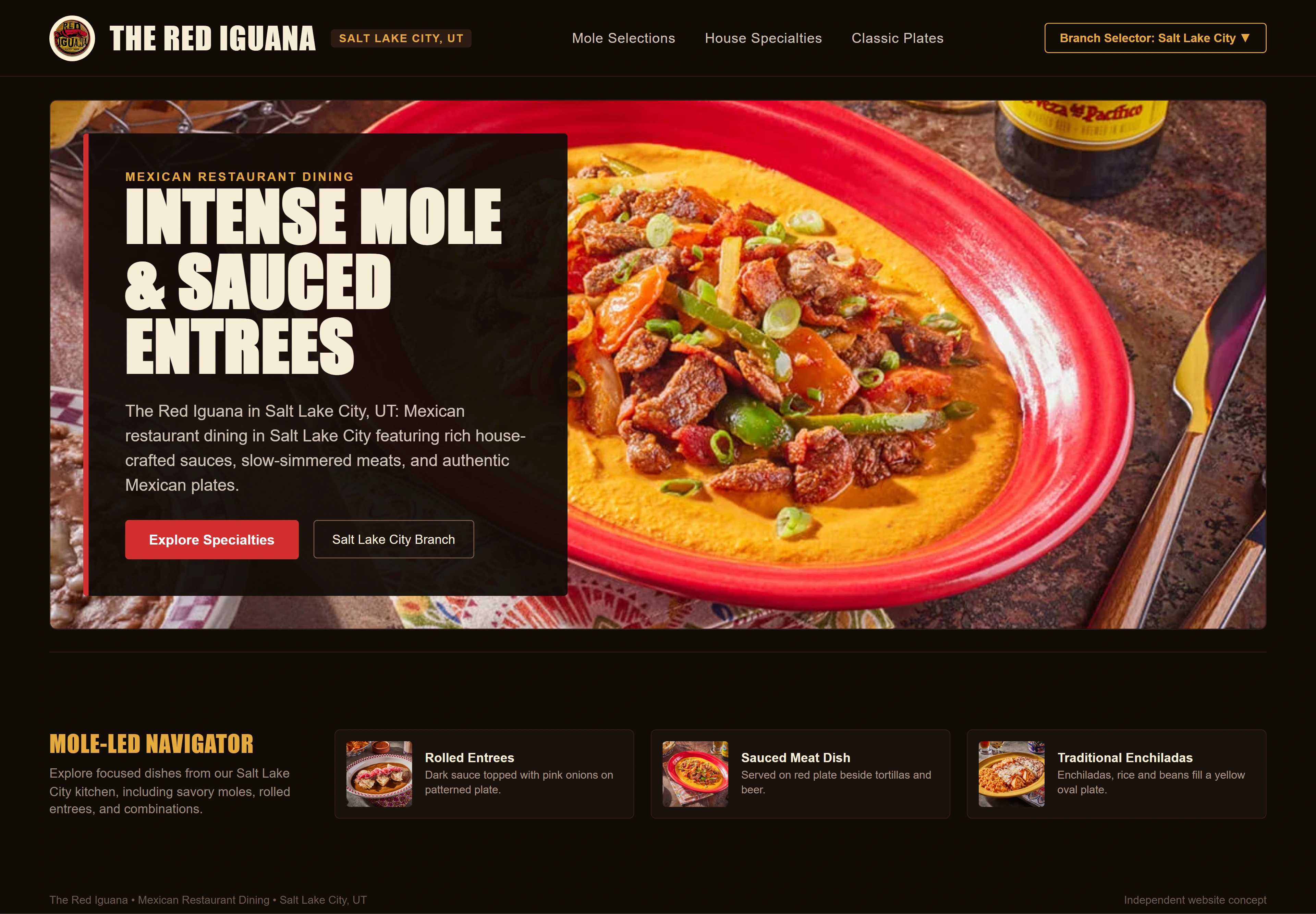 The Red Iguana, individual website design concept B