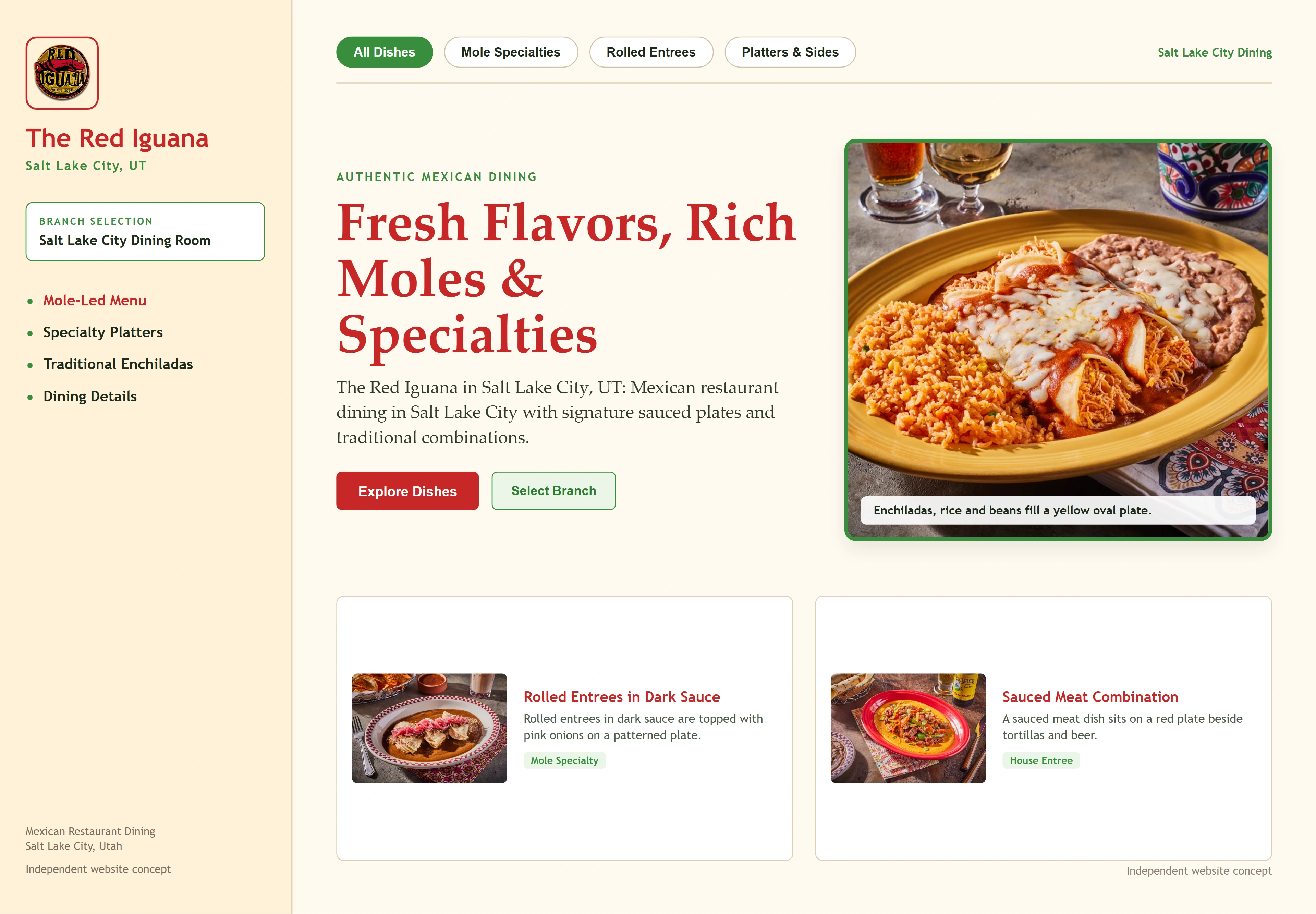 The Red Iguana, individual website design concept C