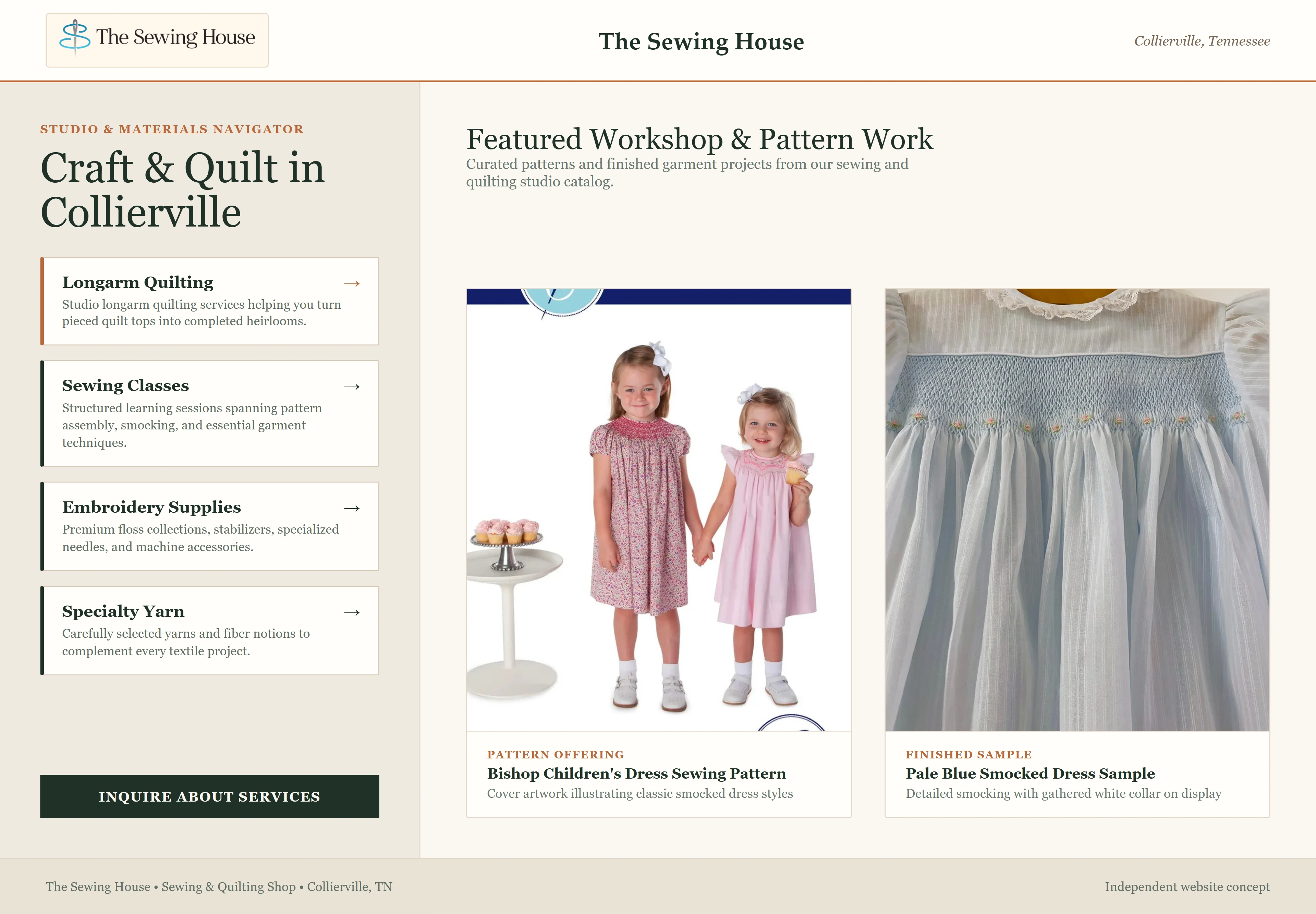 The Sewing House, individual website design concept C