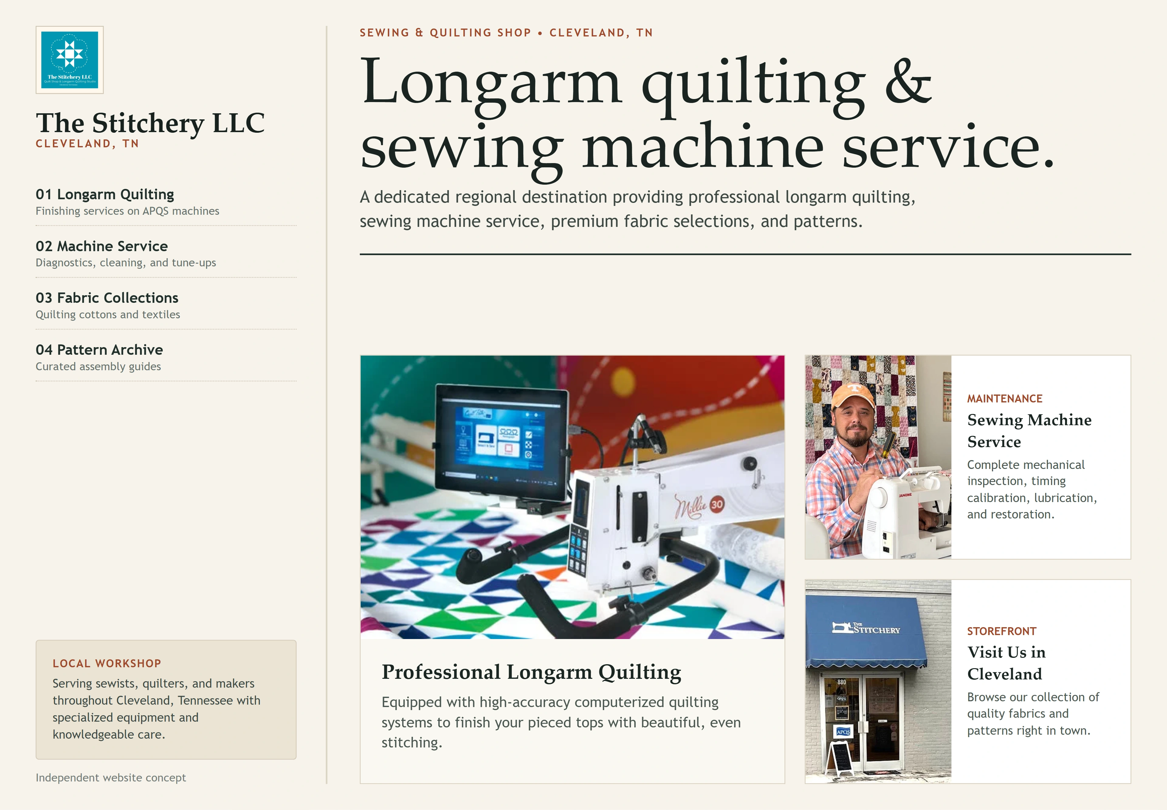 The Stitchery LLC, individual website design concept D