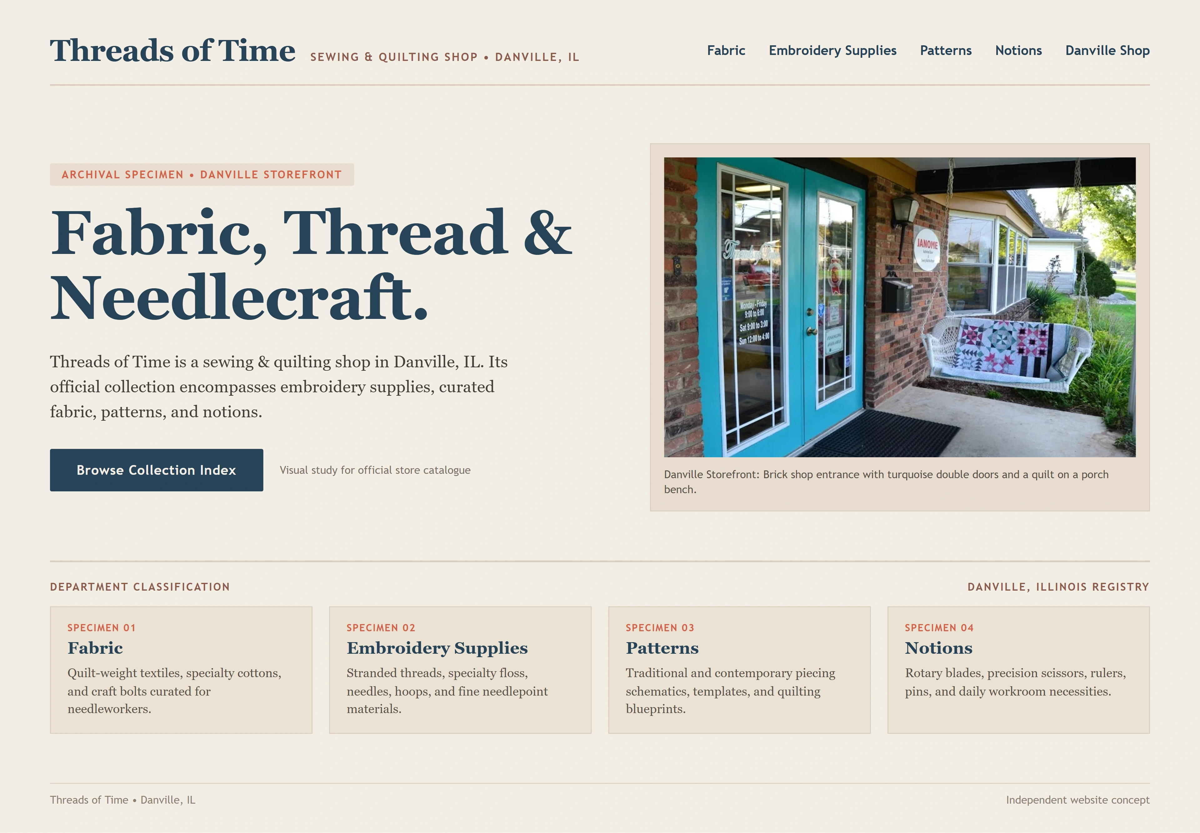 Threads of Time, individual website design concept A