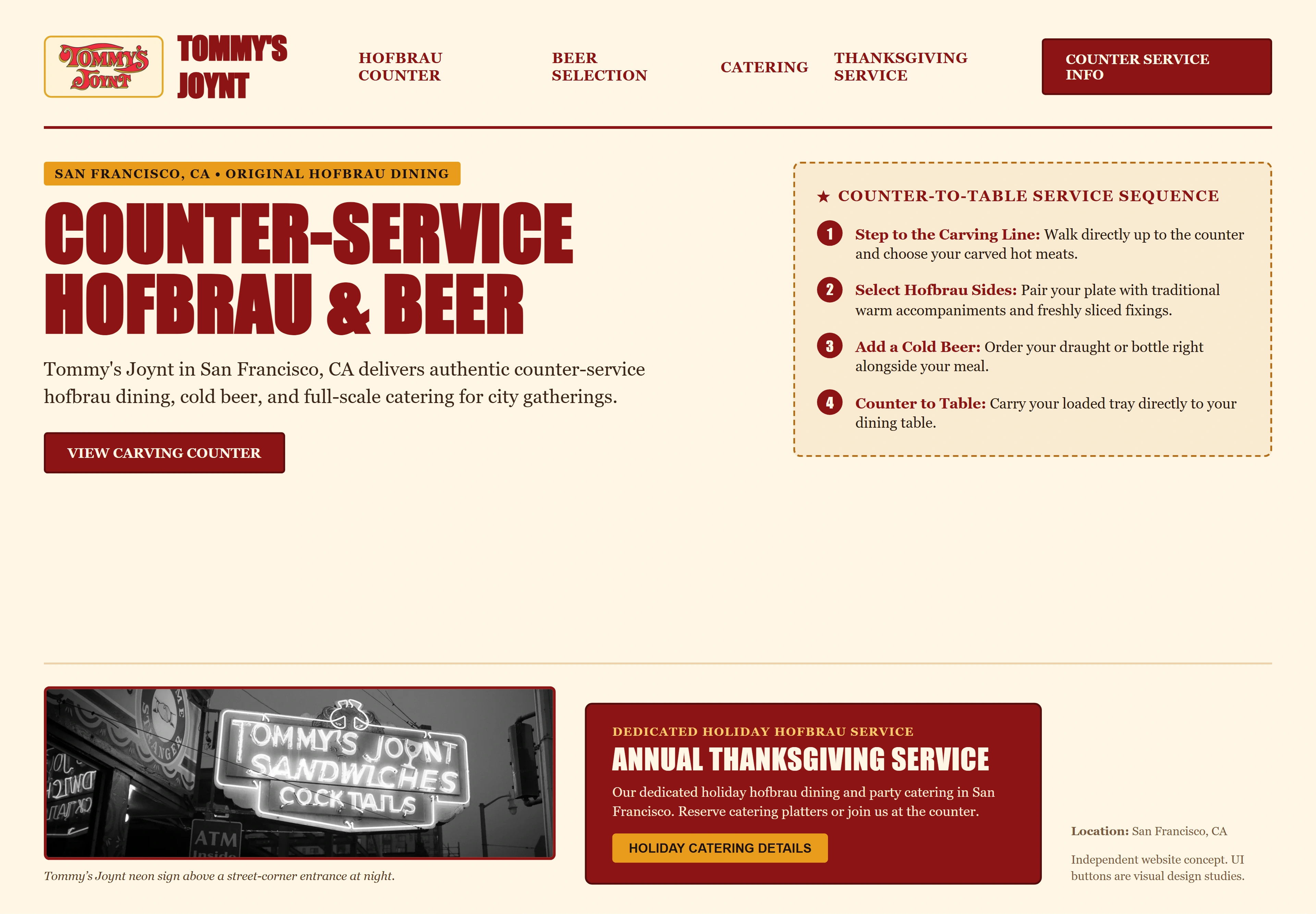 Tommy's Joynt, individual website design concept A