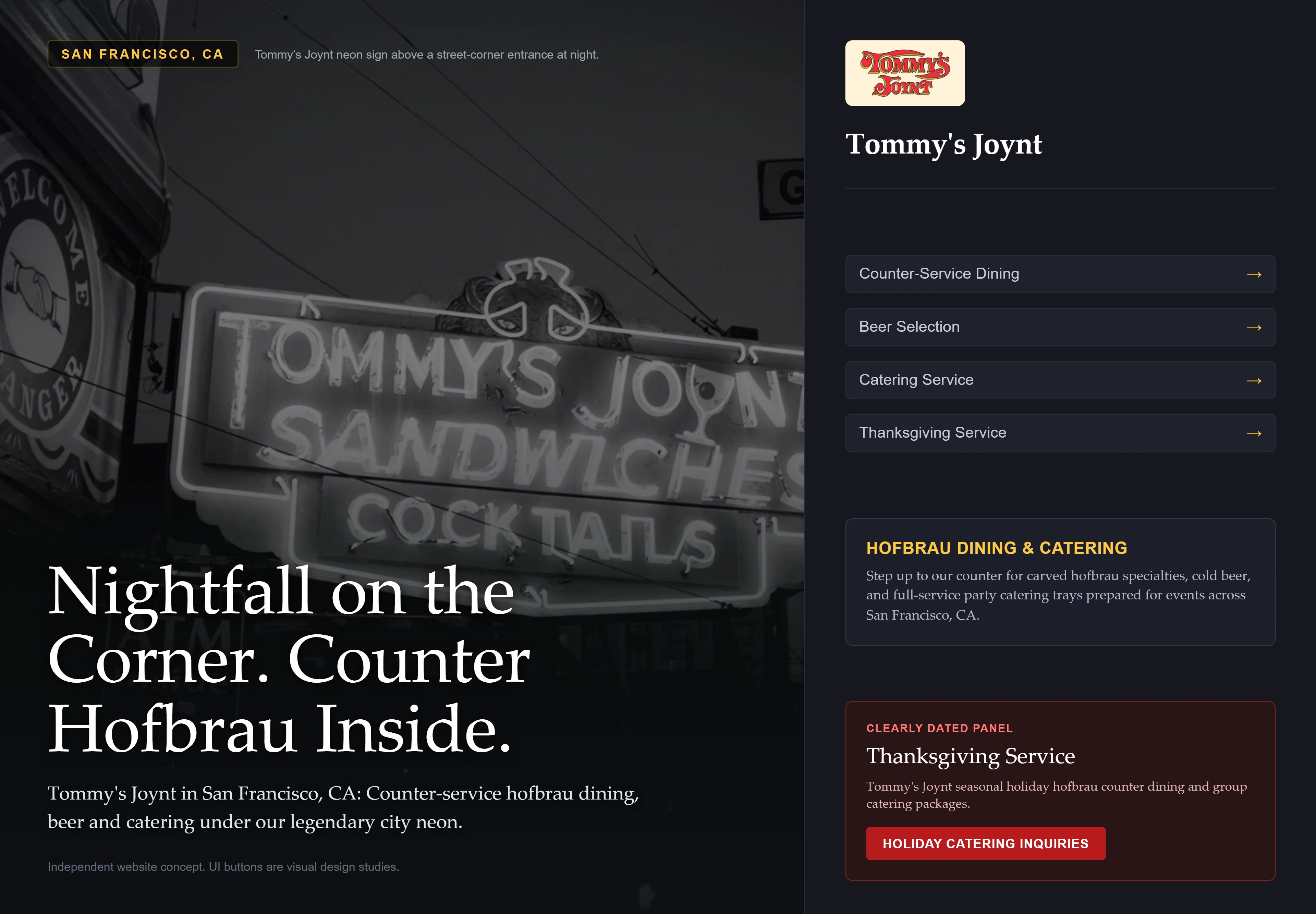 Tommy's Joynt, individual website design concept B