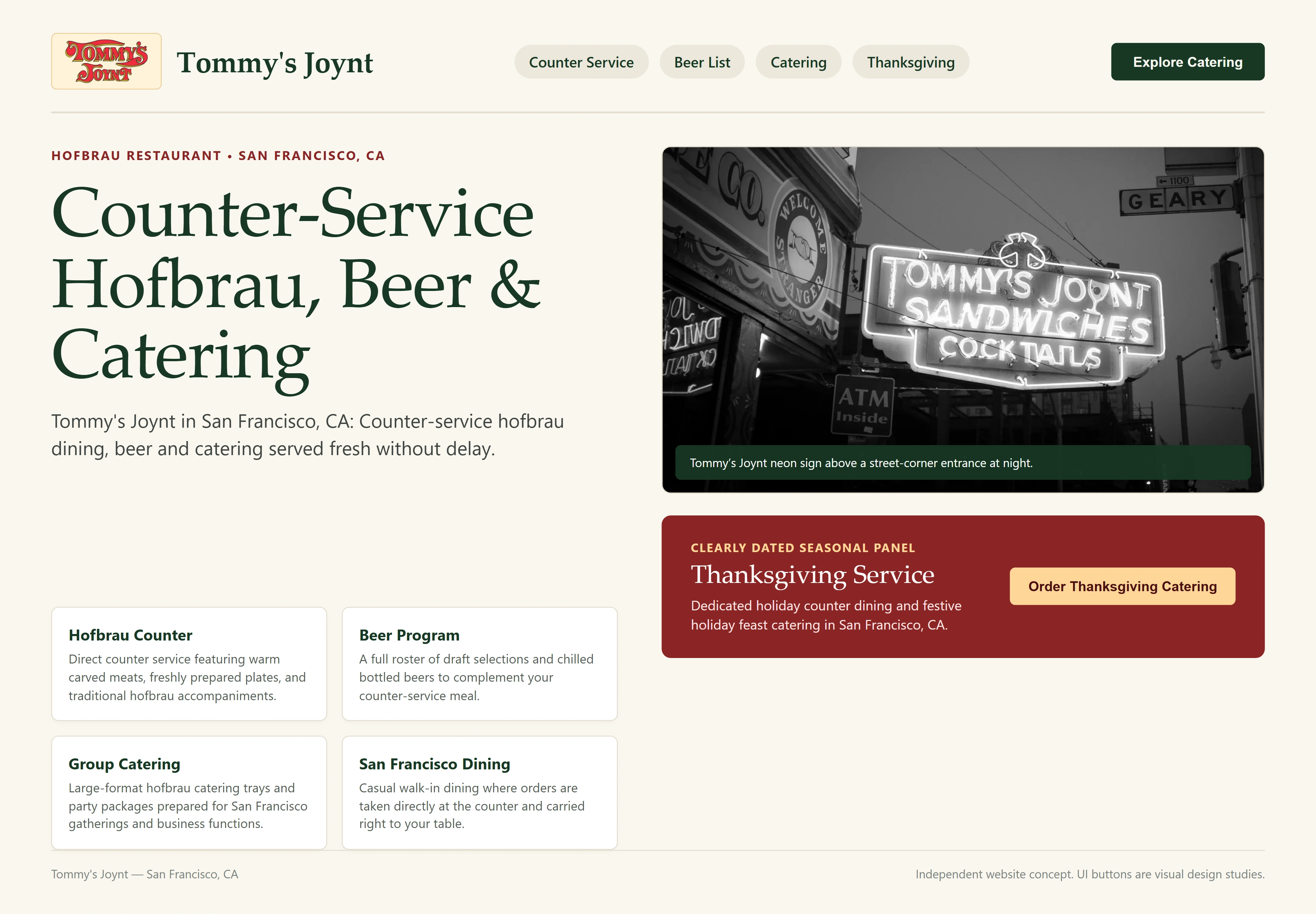 Tommy's Joynt, individual website design concept C