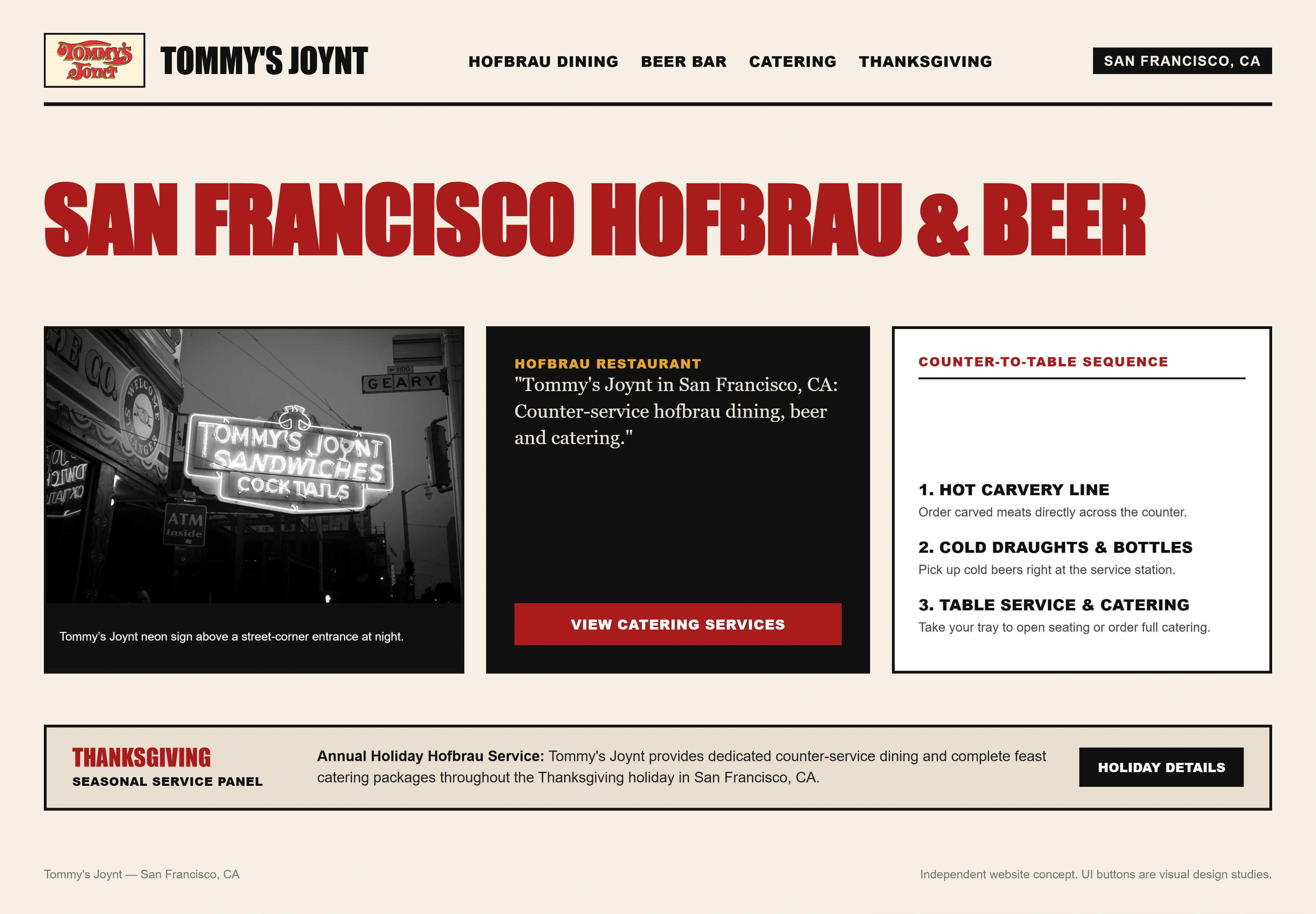 Tommy's Joynt, individual website design concept D