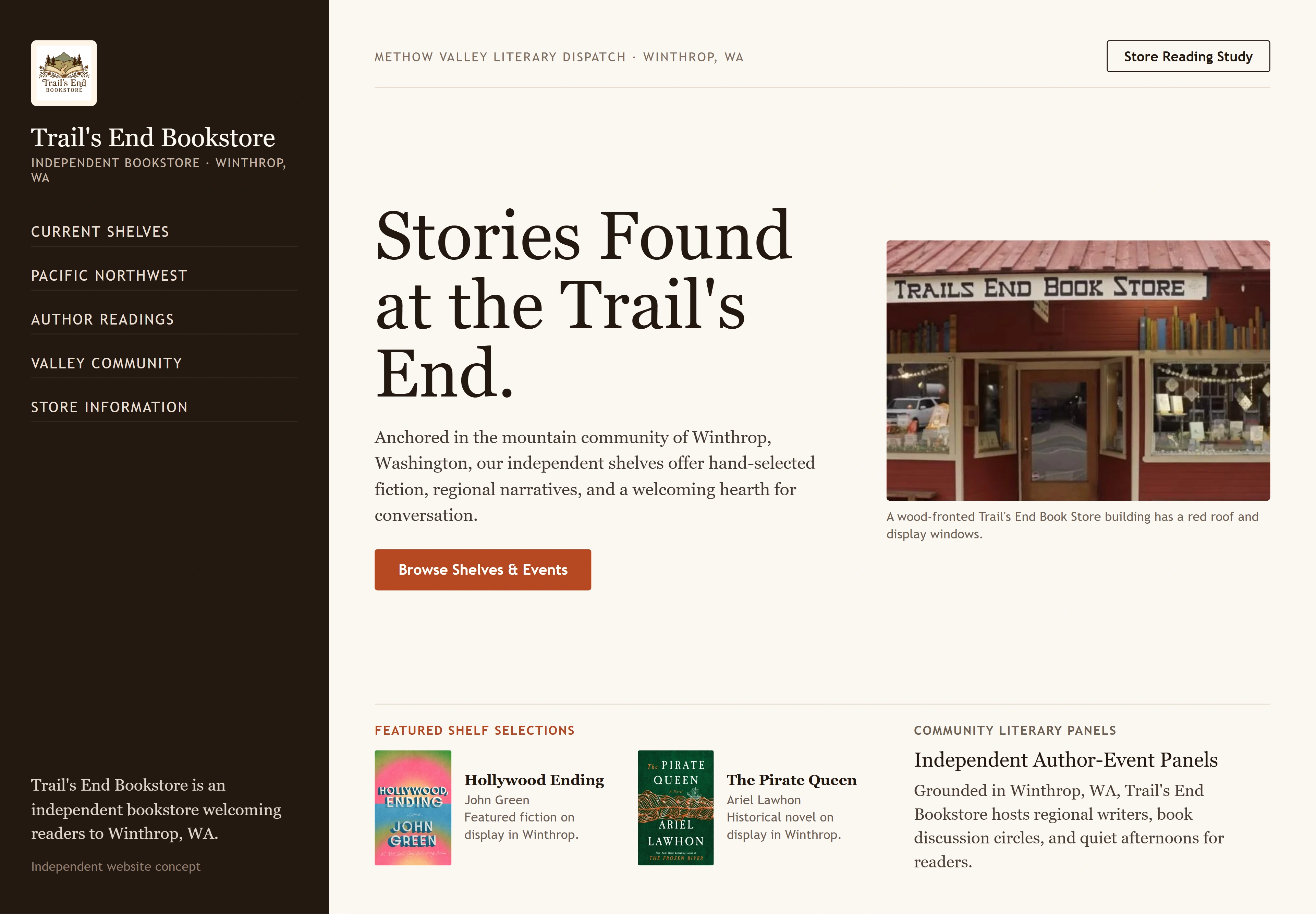 Trail's End Bookstore, individual website design concept A
