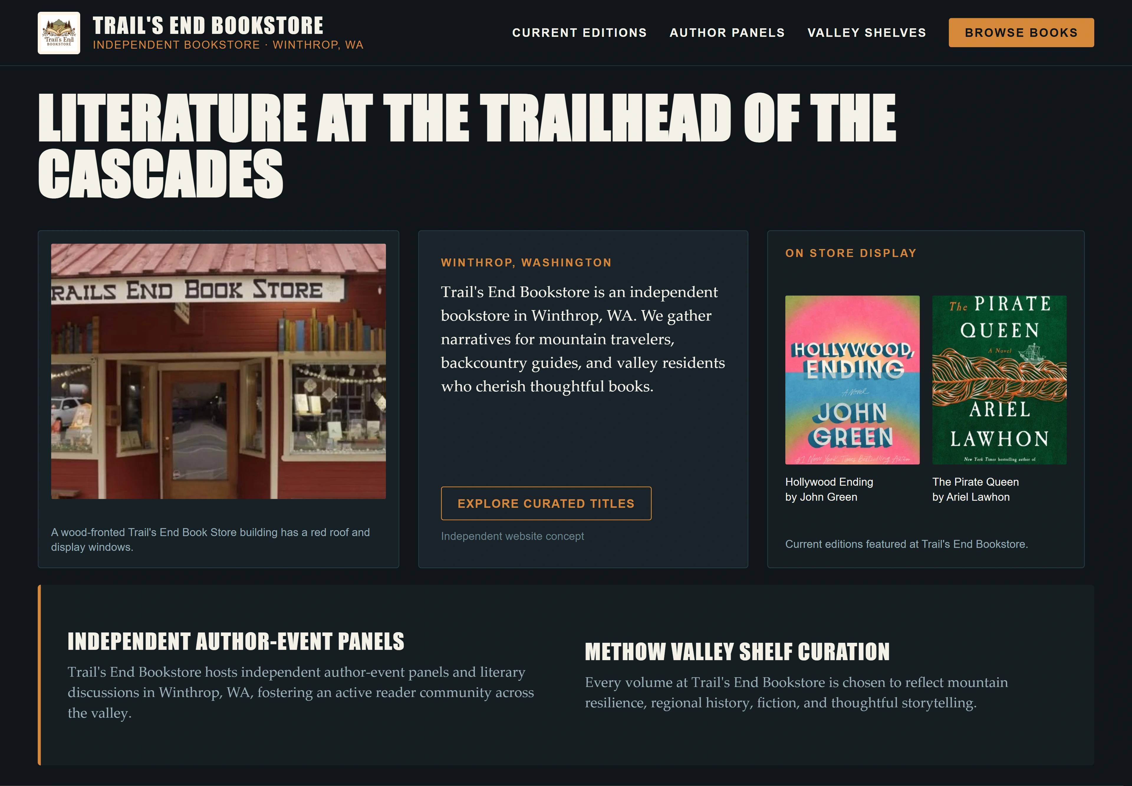 Trail's End Bookstore, individual website design concept B
