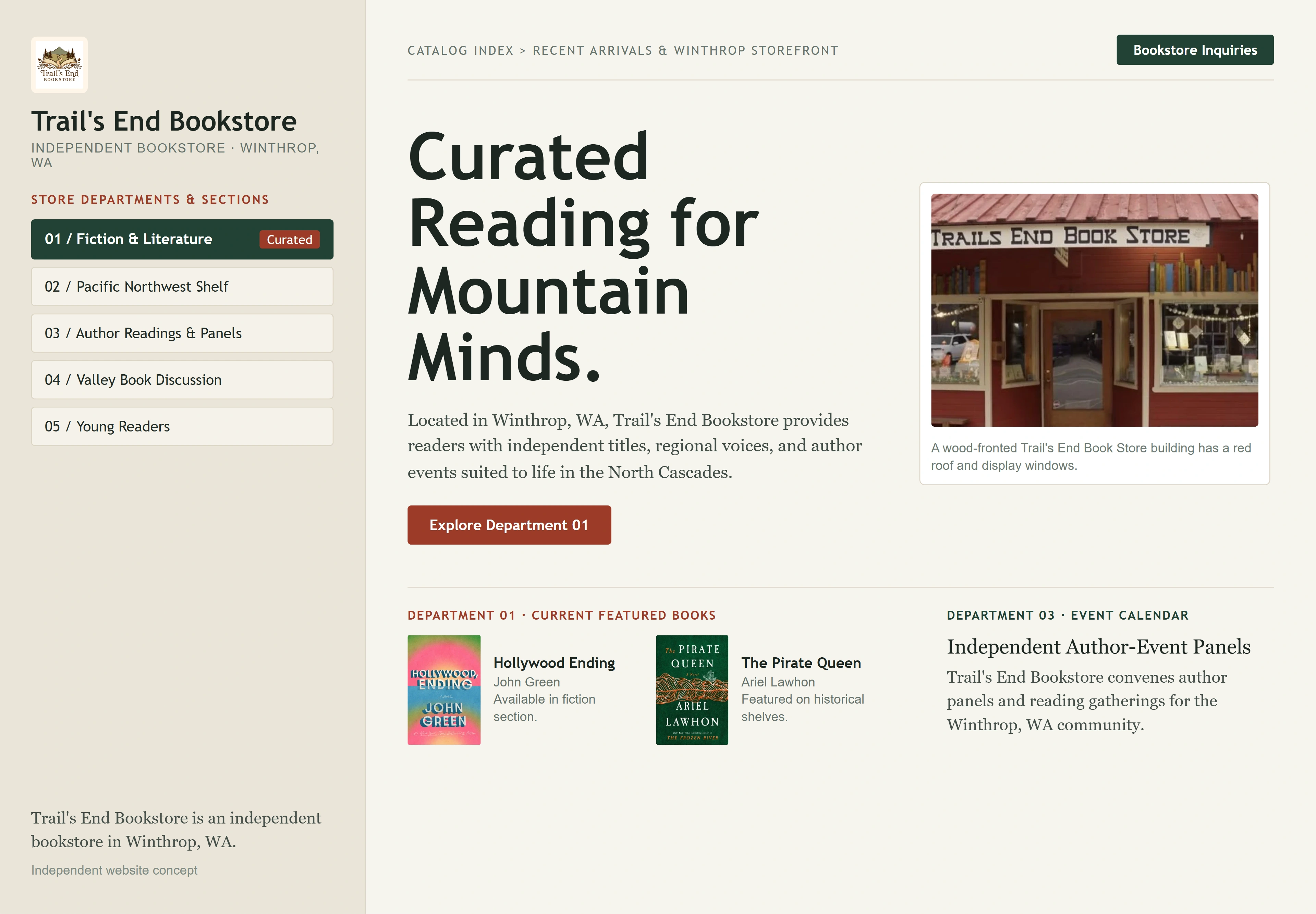 Trail's End Bookstore, individual website design concept D