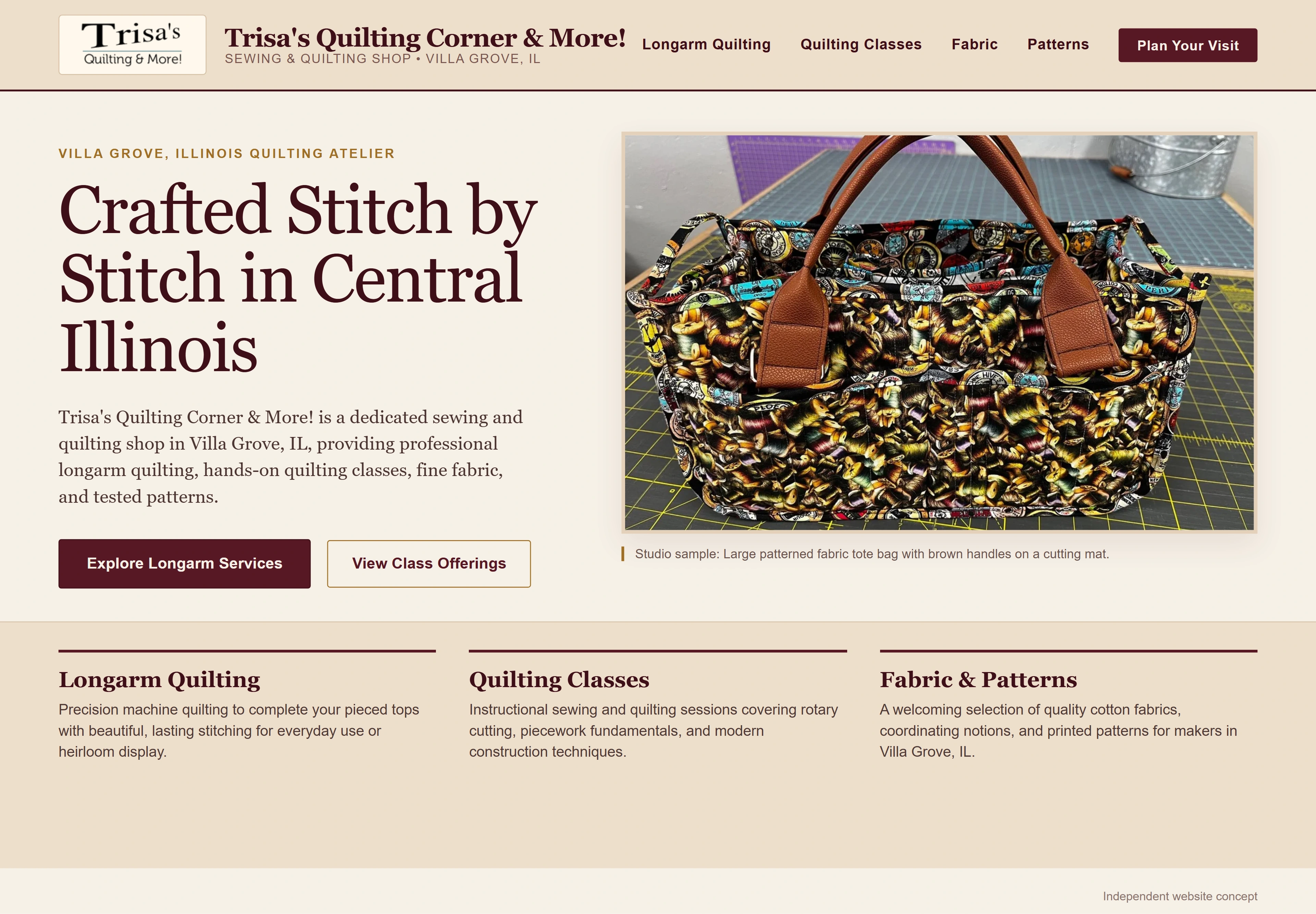 Trisa's Quilting Corner & More!, individual website design concept A