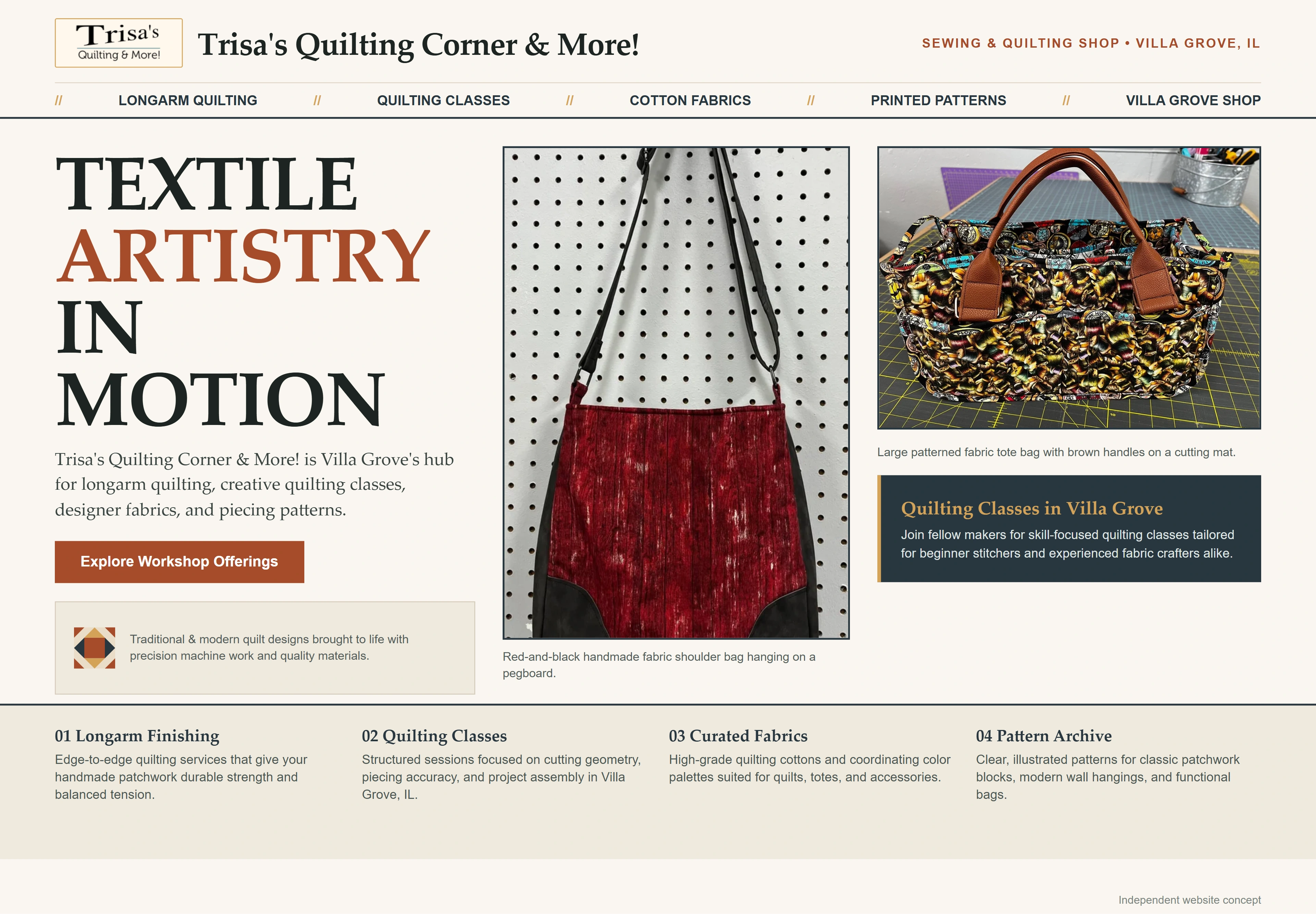 Trisa's Quilting Corner & More!, individual website design concept B