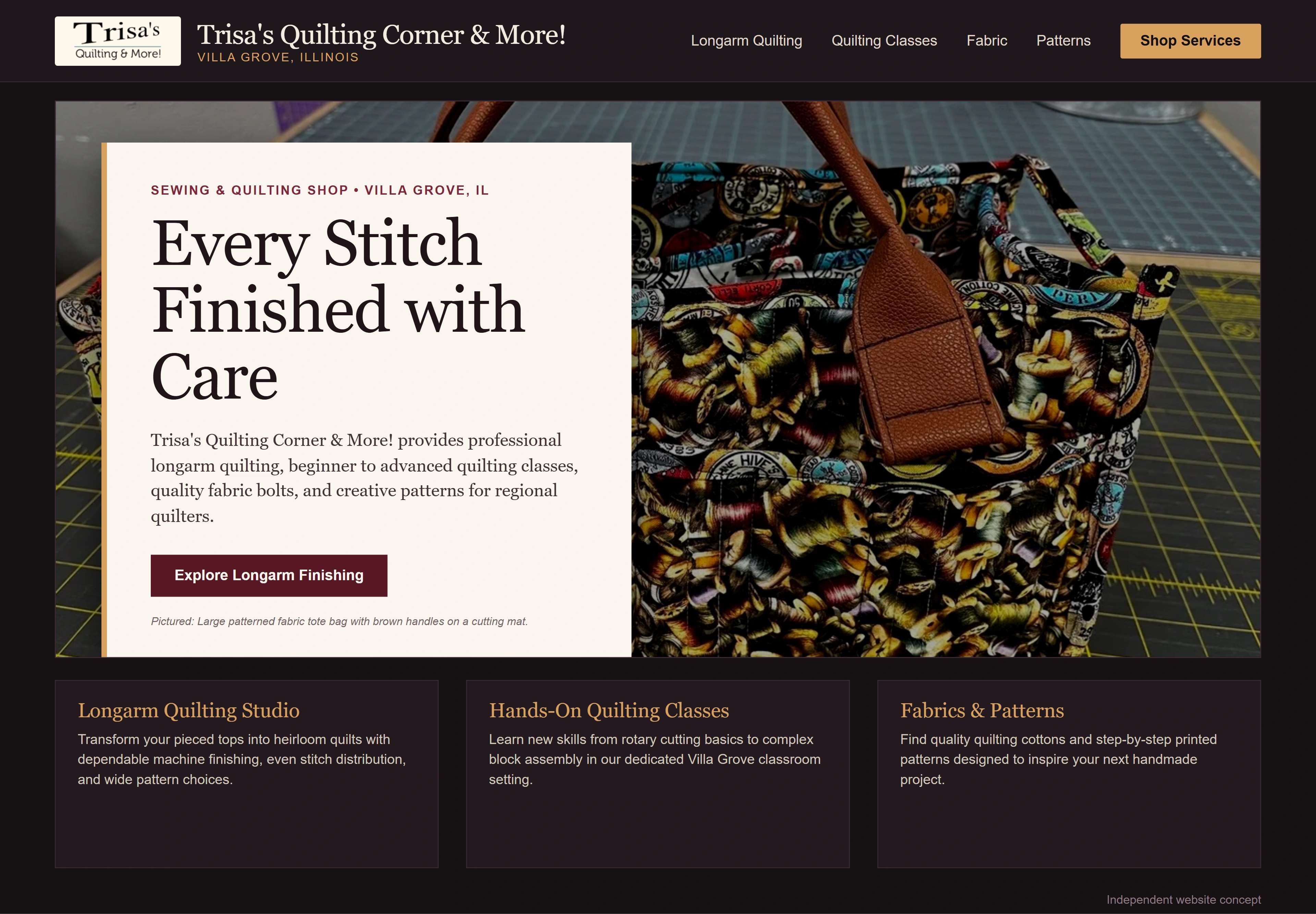 Trisa's Quilting Corner & More!, individual website design concept C