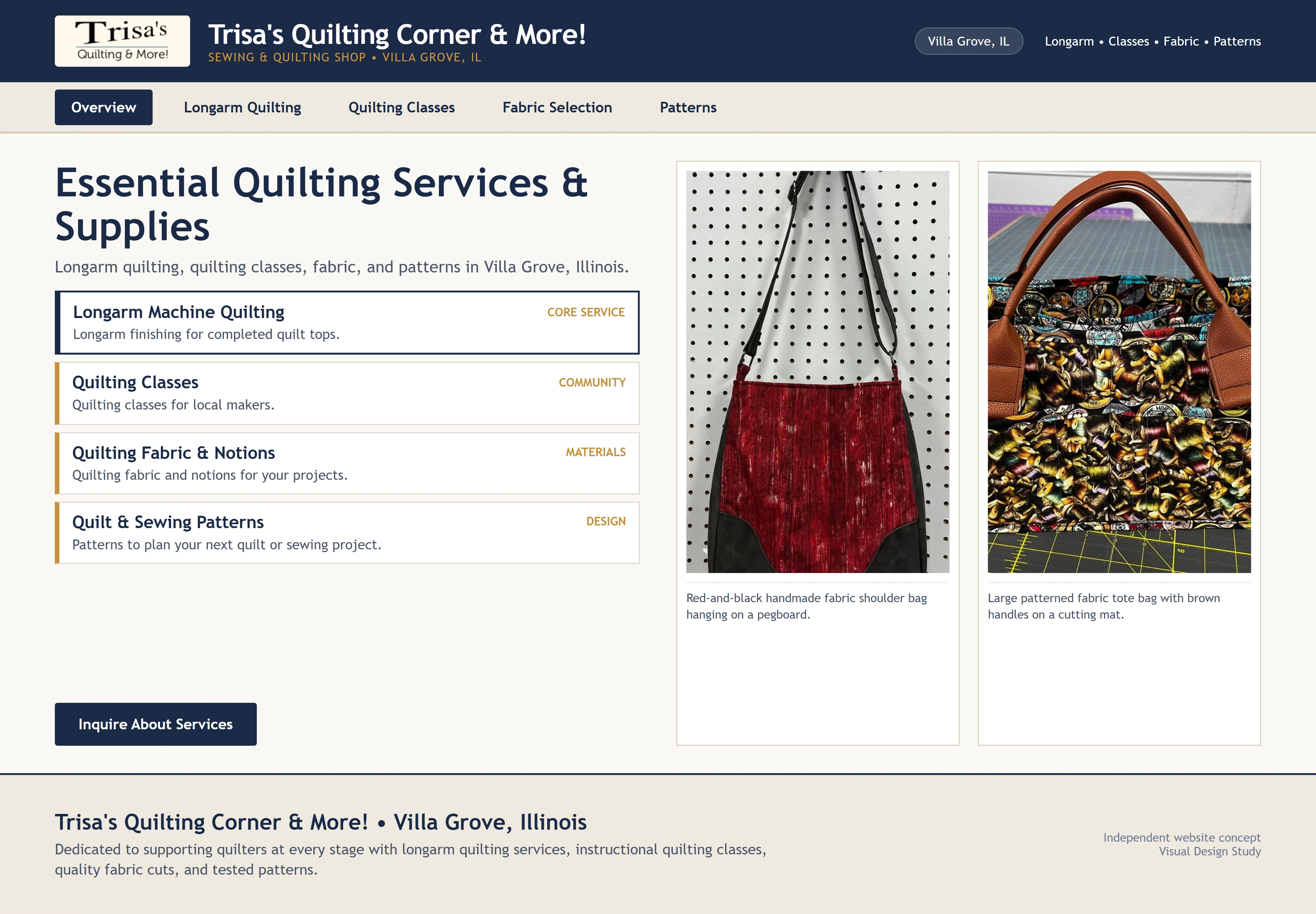 Trisa's Quilting Corner & More!, individual website design concept D