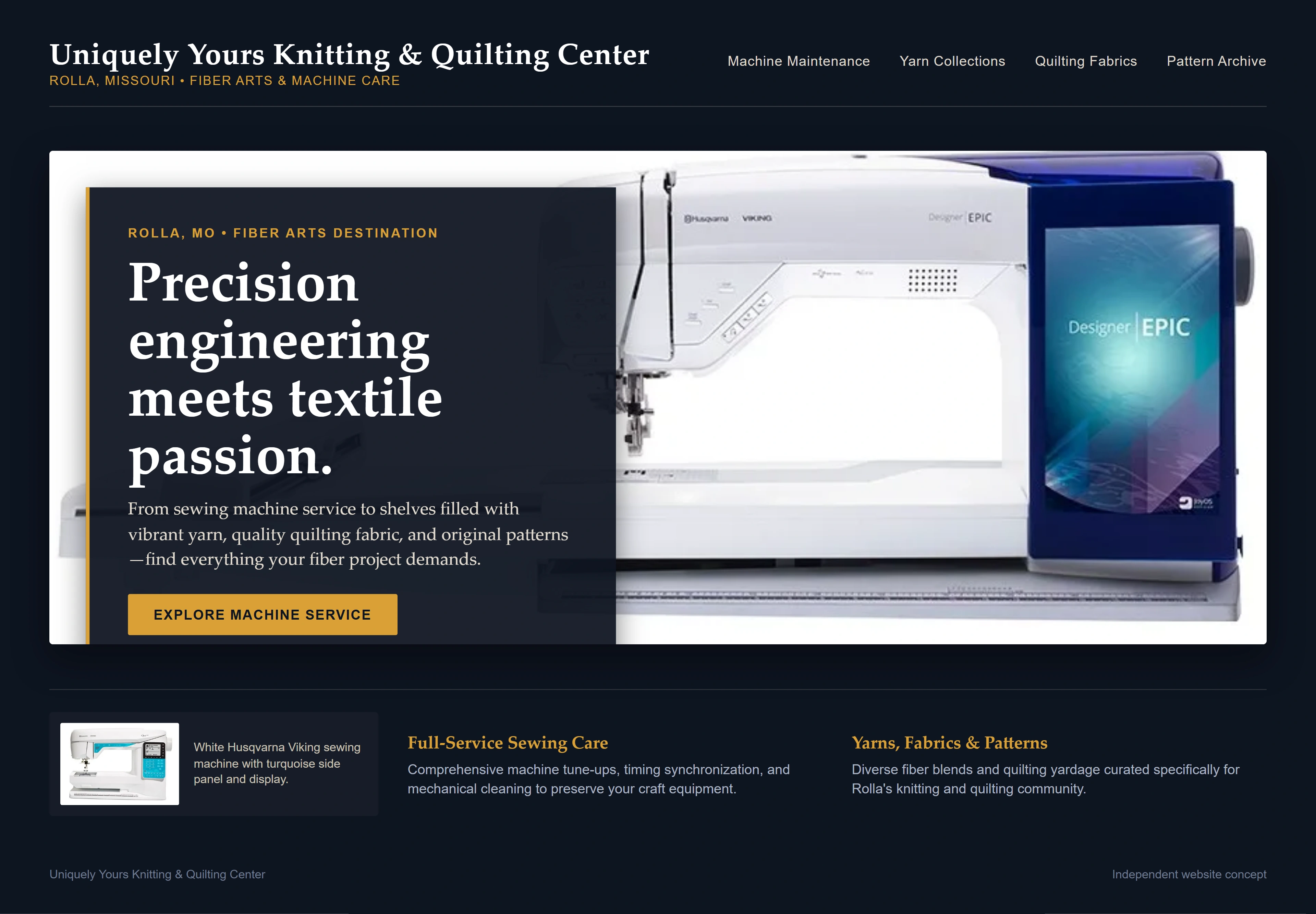 Uniquely Yours Knitting & Quilting Center, individual website design concept B
