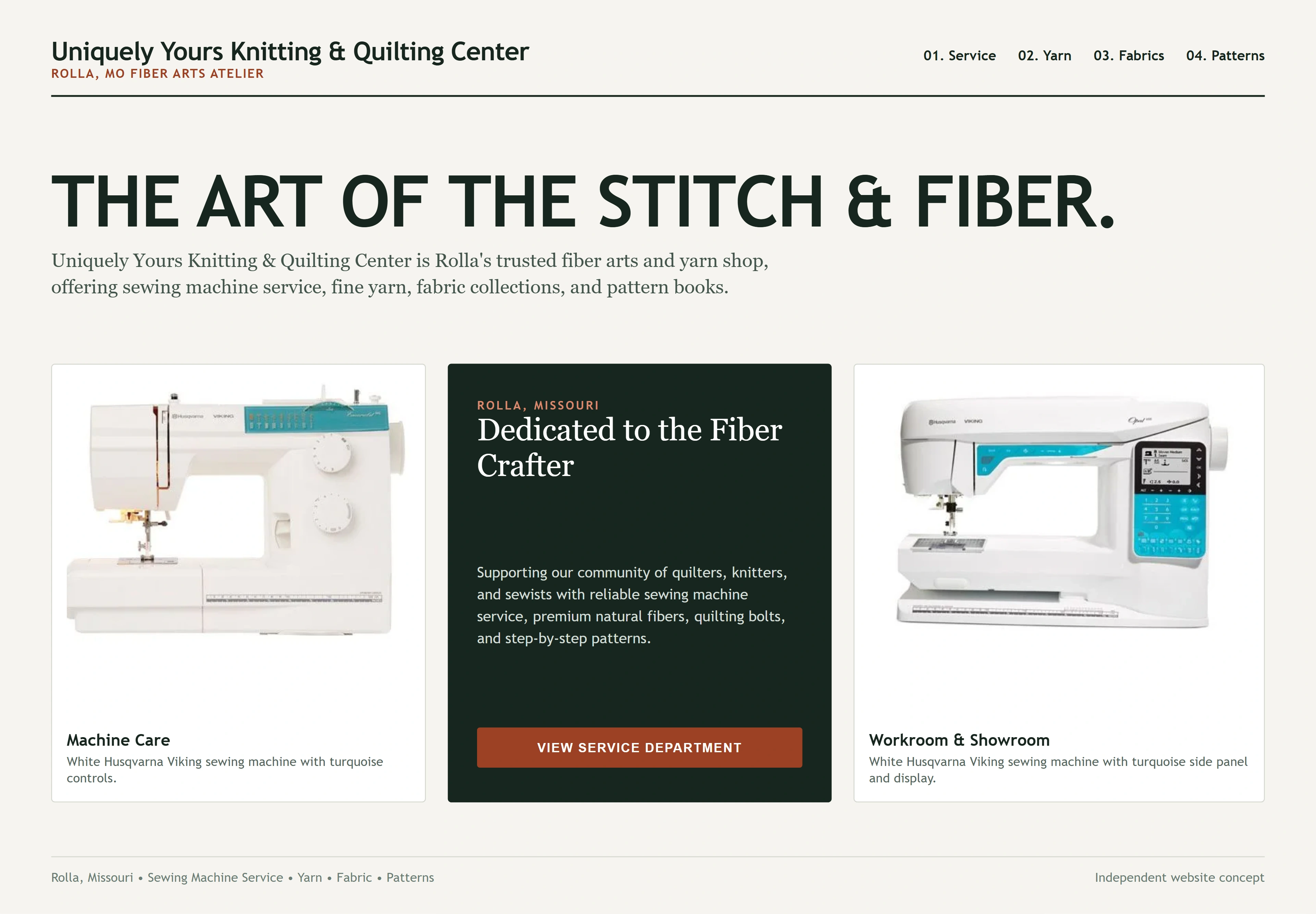 Uniquely Yours Knitting & Quilting Center, individual website design concept C