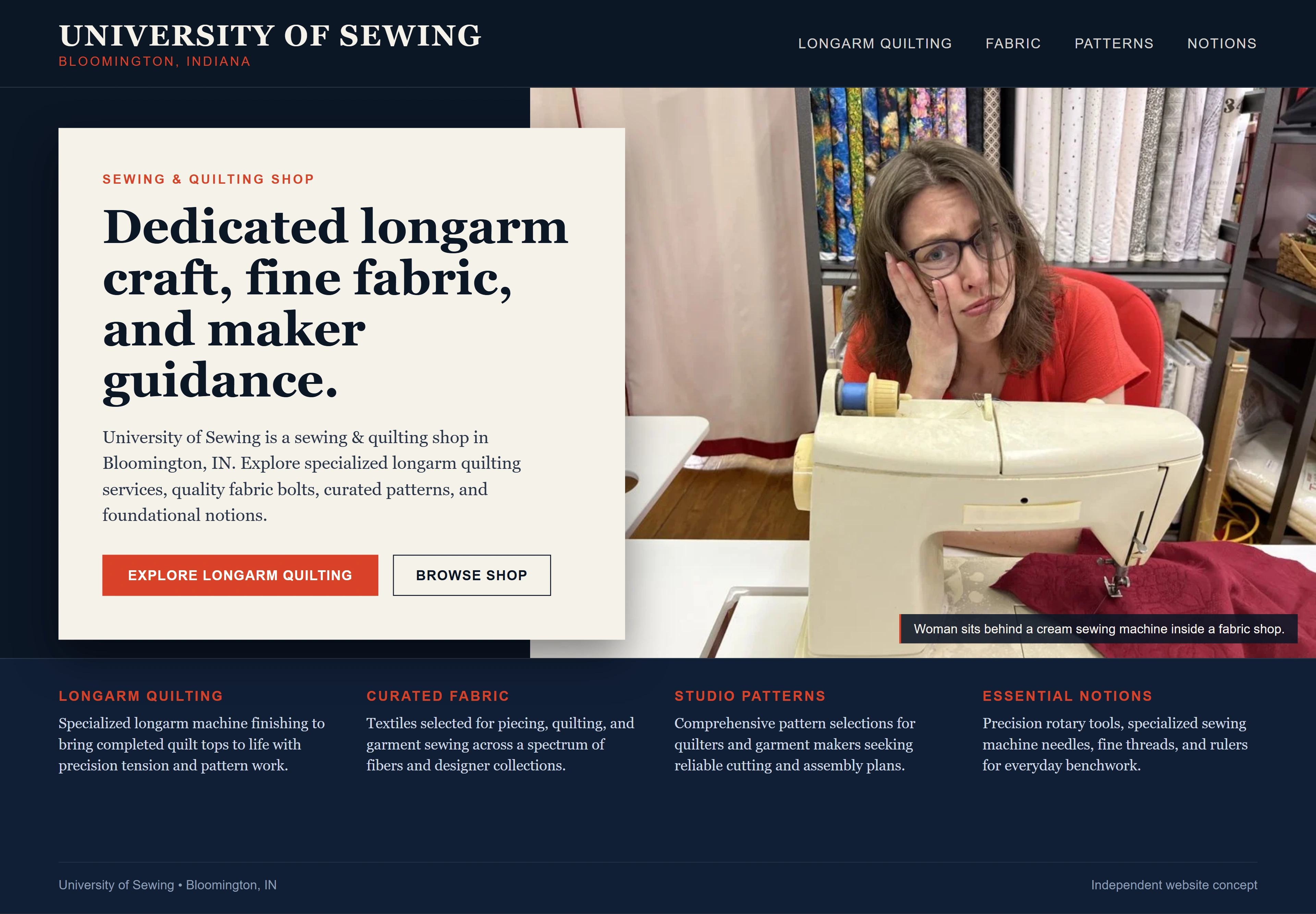 University of Sewing, individual website design concept A