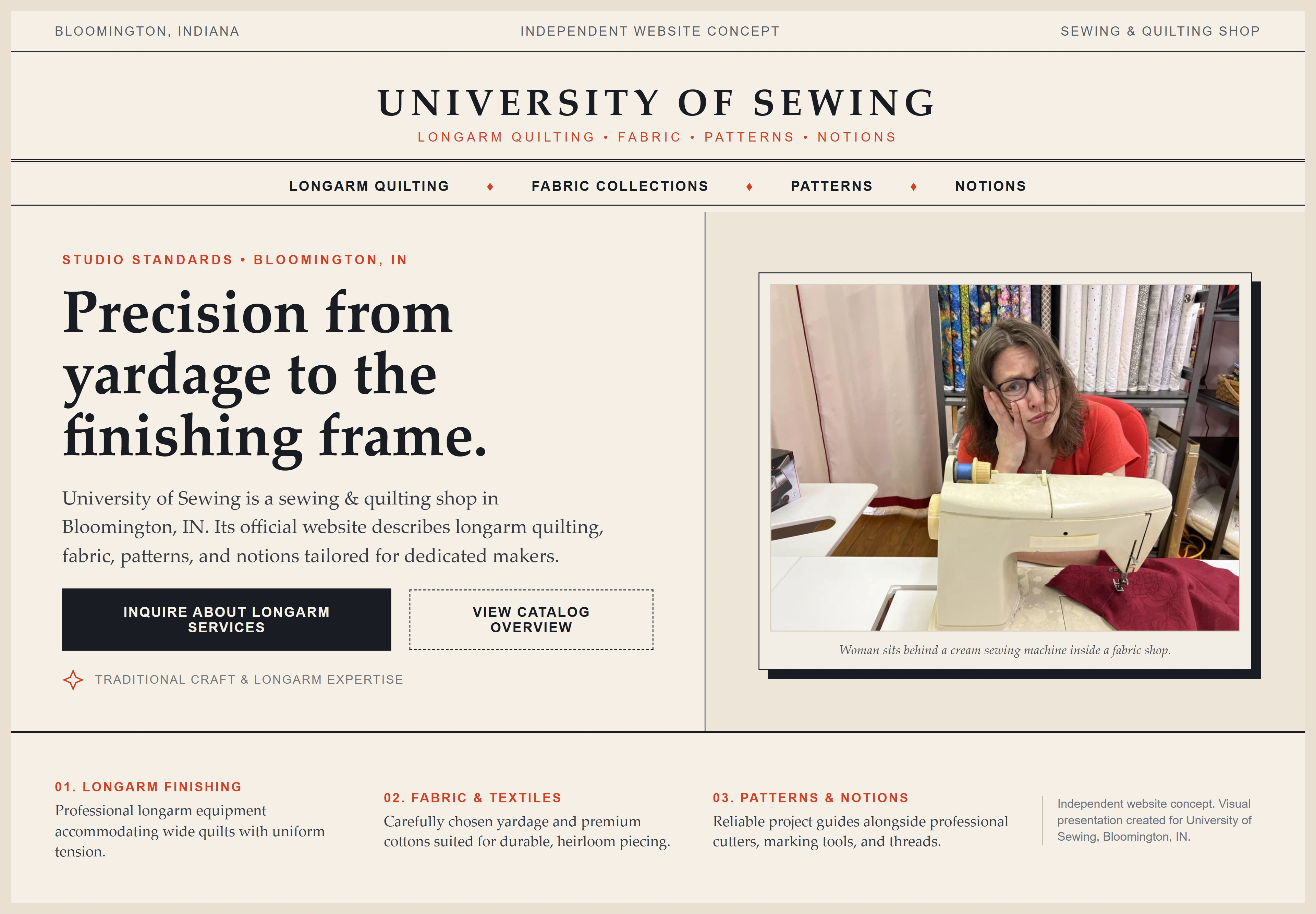 University of Sewing, individual website design concept B