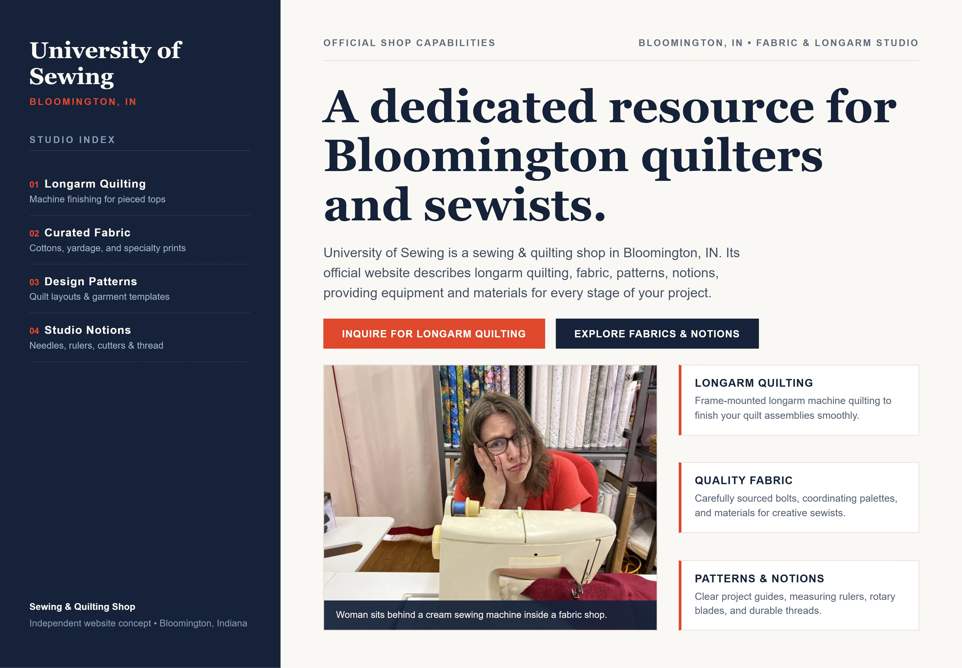 University of Sewing, individual website design concept C