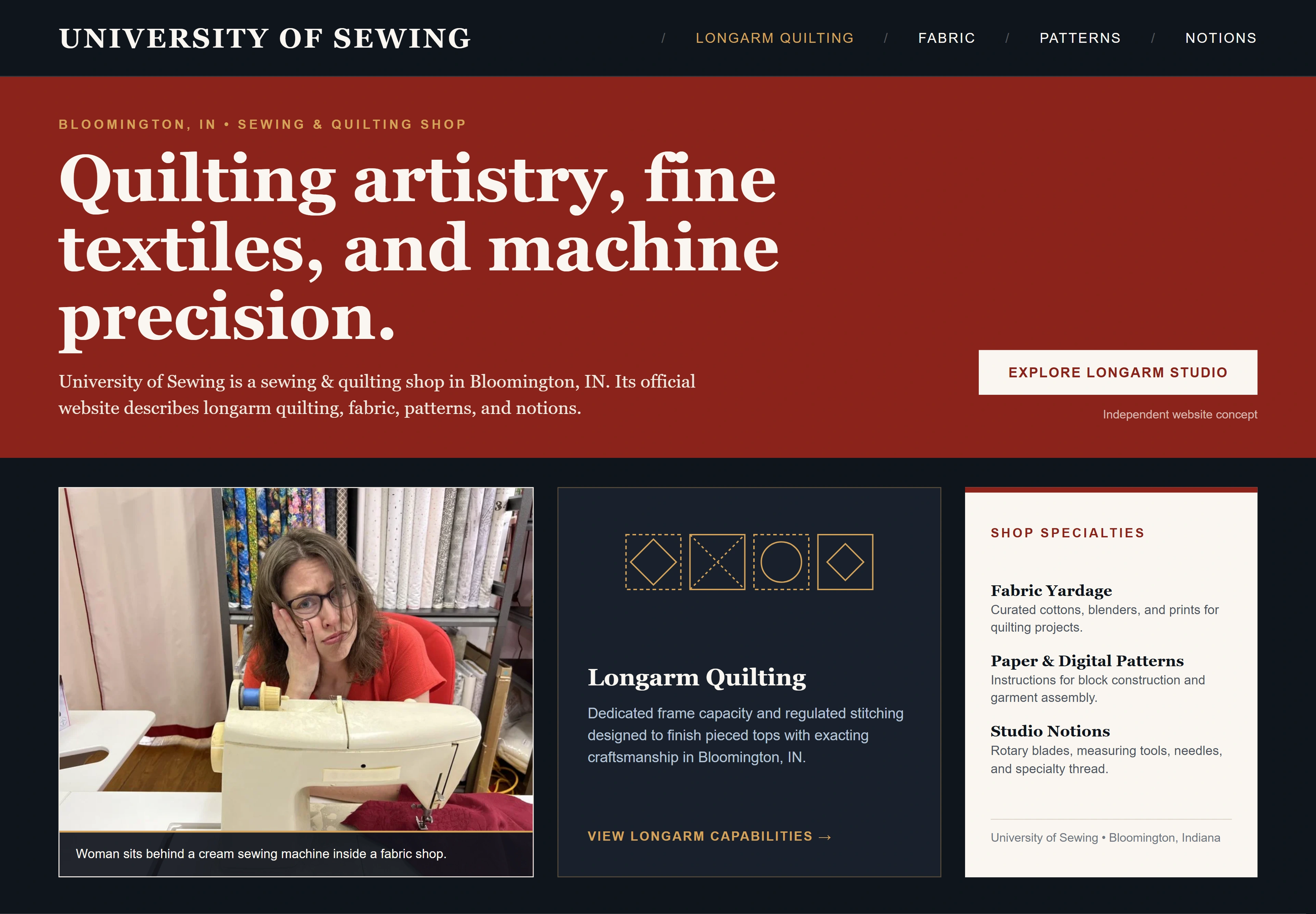 University of Sewing, individual website design concept D