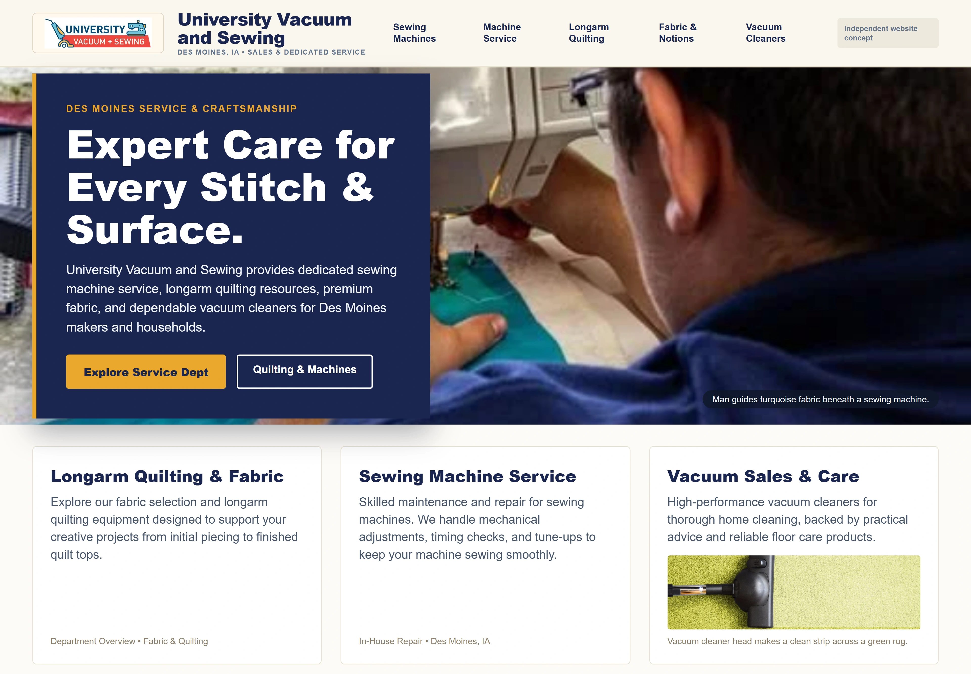 University Vacuum and Sewing, individual website design concept A