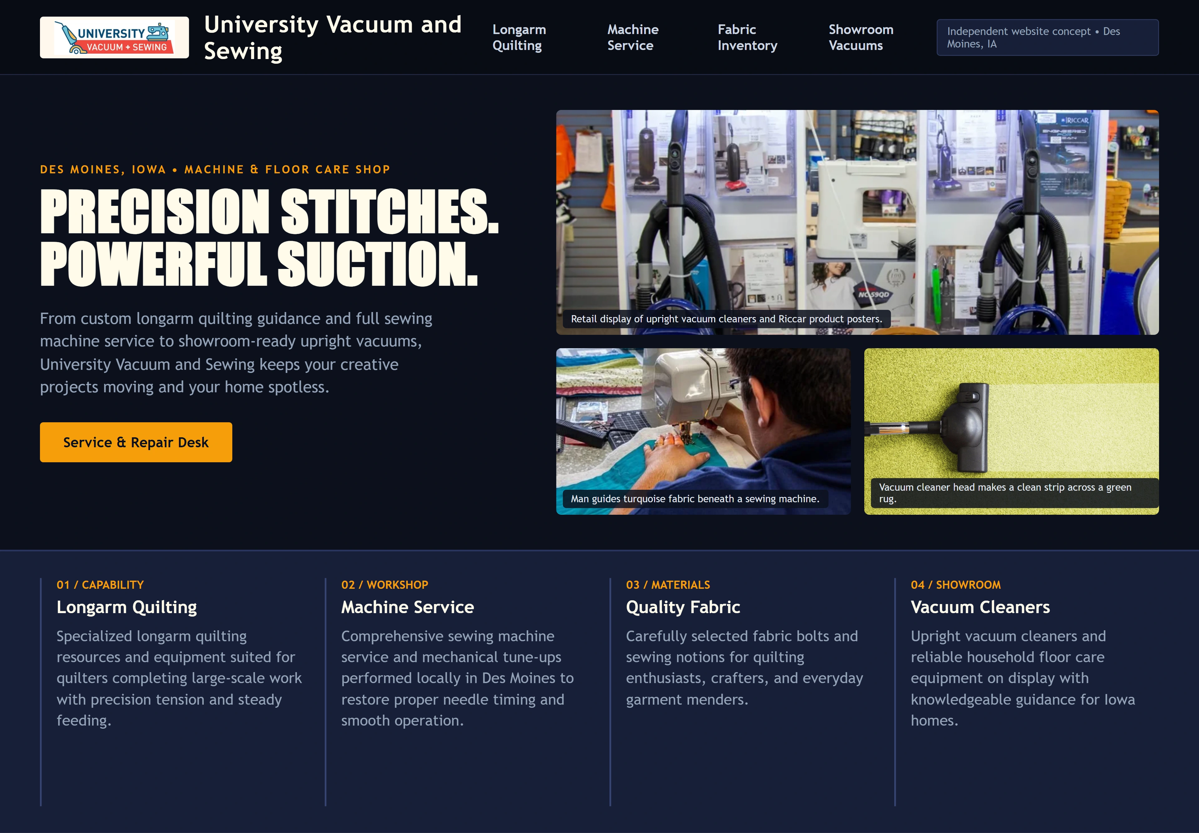 University Vacuum and Sewing, individual website design concept B
