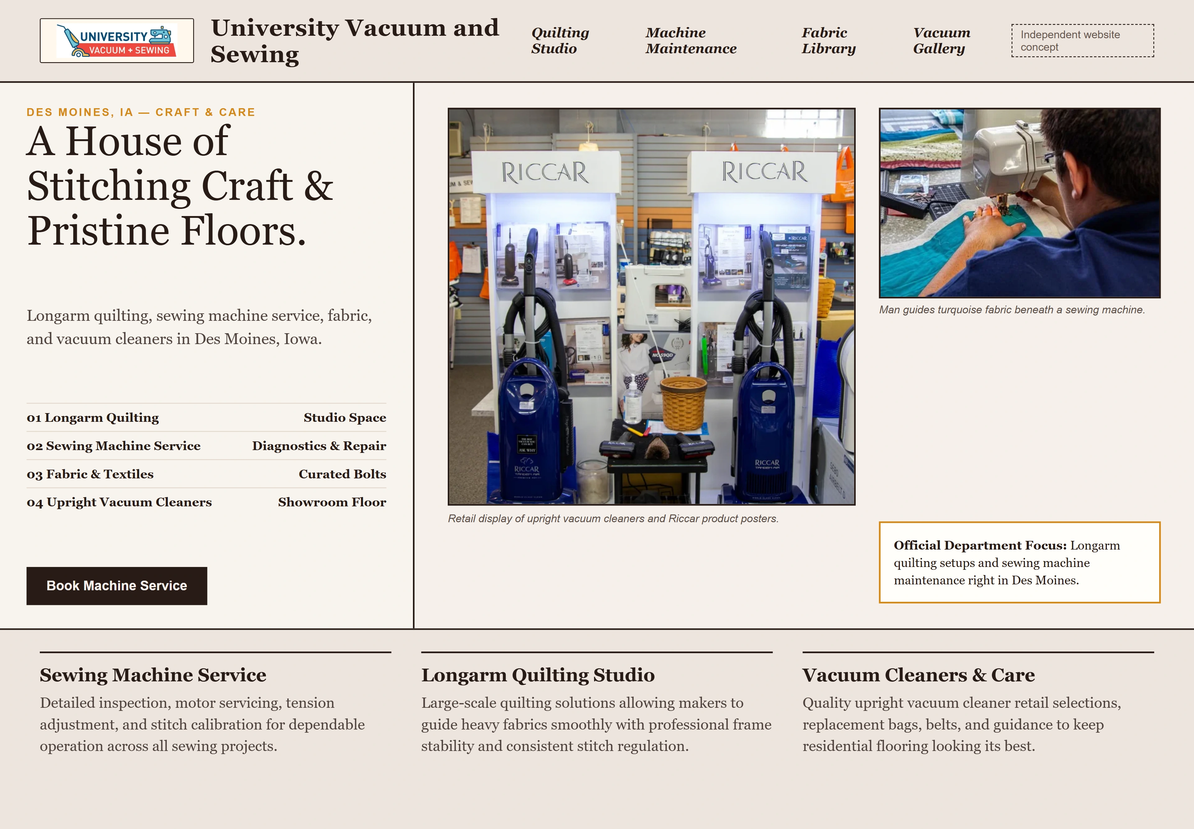 University Vacuum and Sewing, individual website design concept C