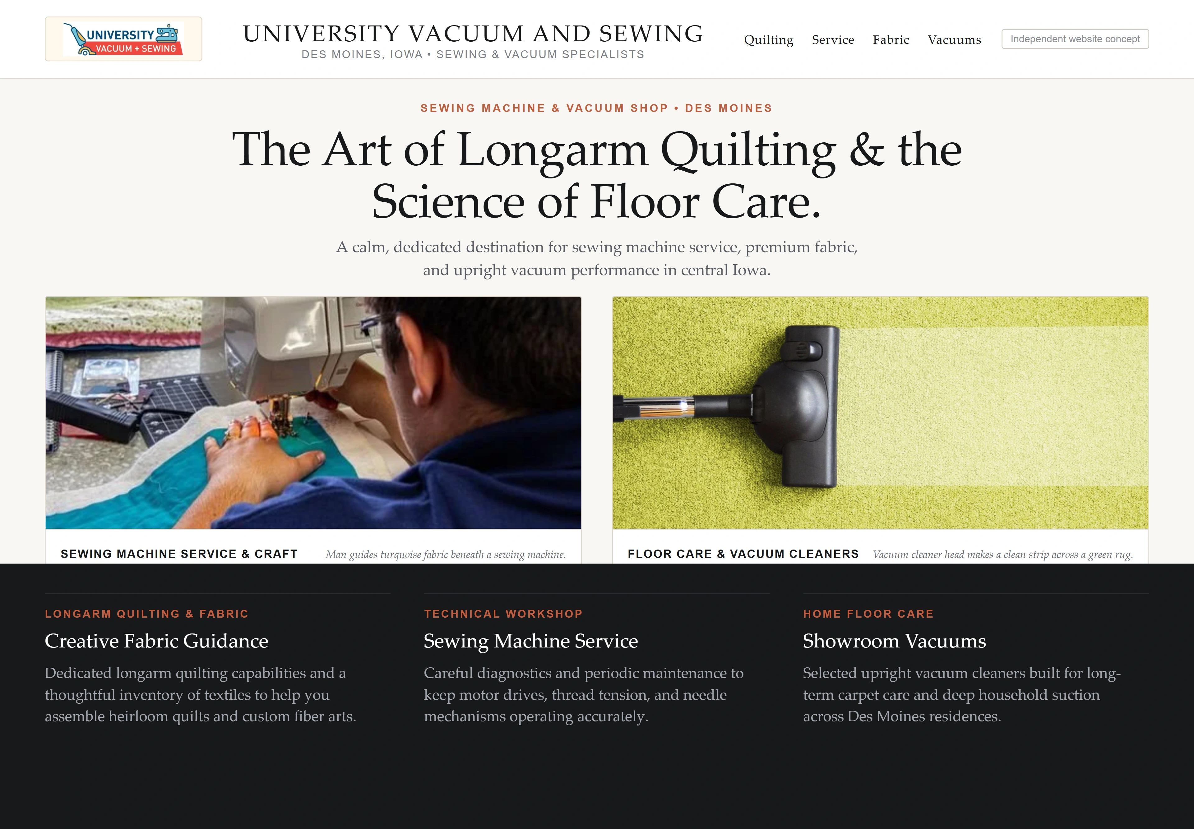 University Vacuum and Sewing, individual website design concept D