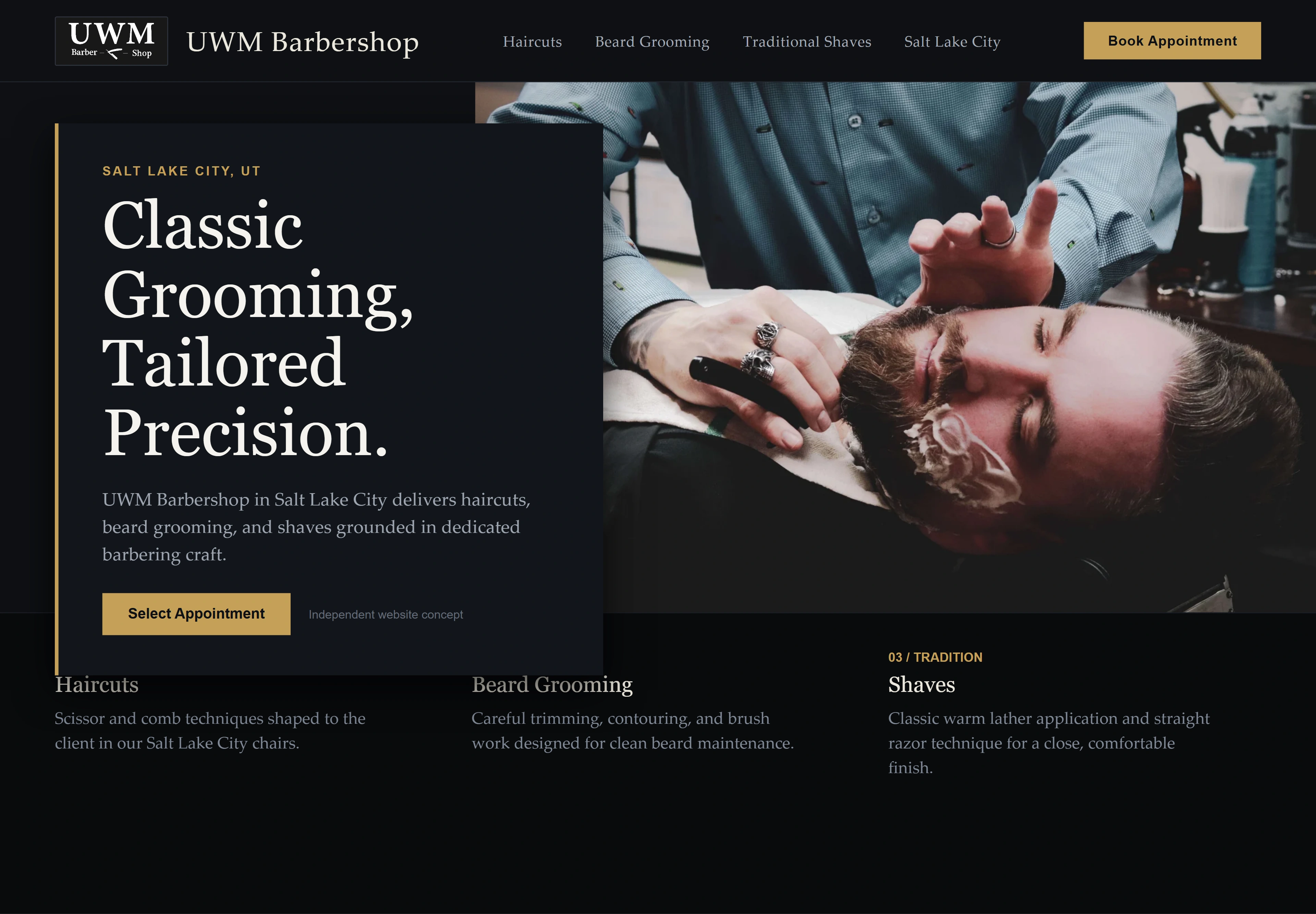 UWM Barbershop, individual website design concept A