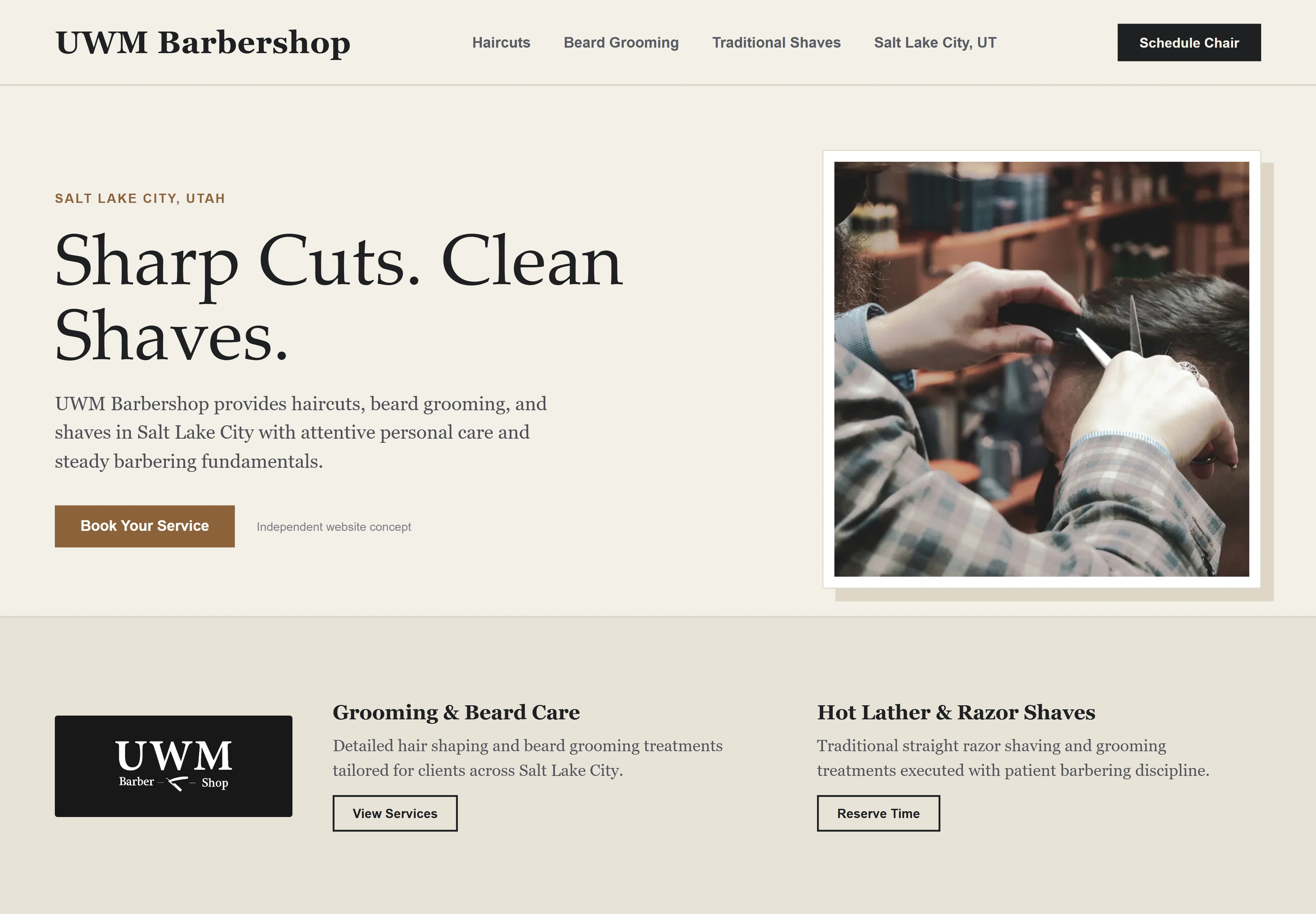 UWM Barbershop, individual website design concept B
